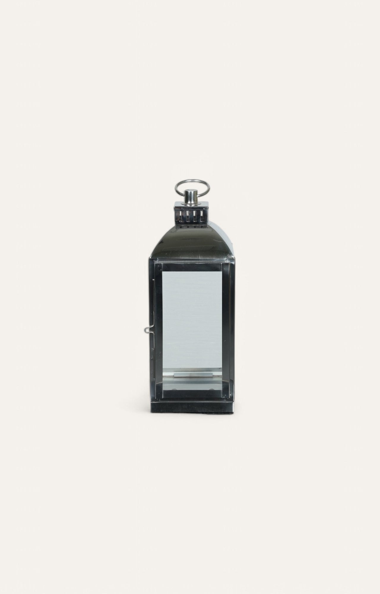 Square Glass Lantern with Ring Handle and Stainless Steel Rim