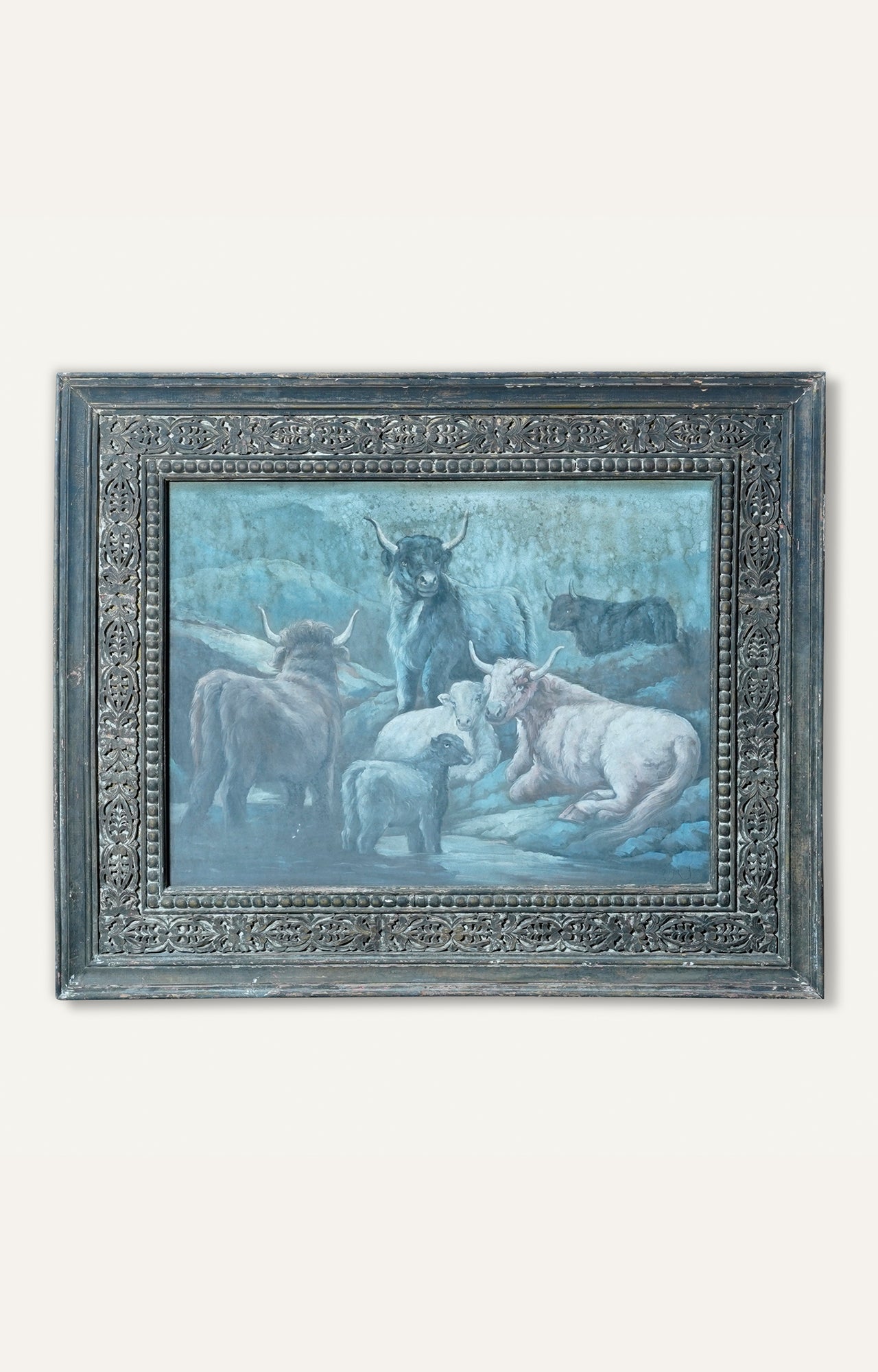 Highland Cattle at Rest : Canvas Oil Painting on Ornately Carved Wooden frame