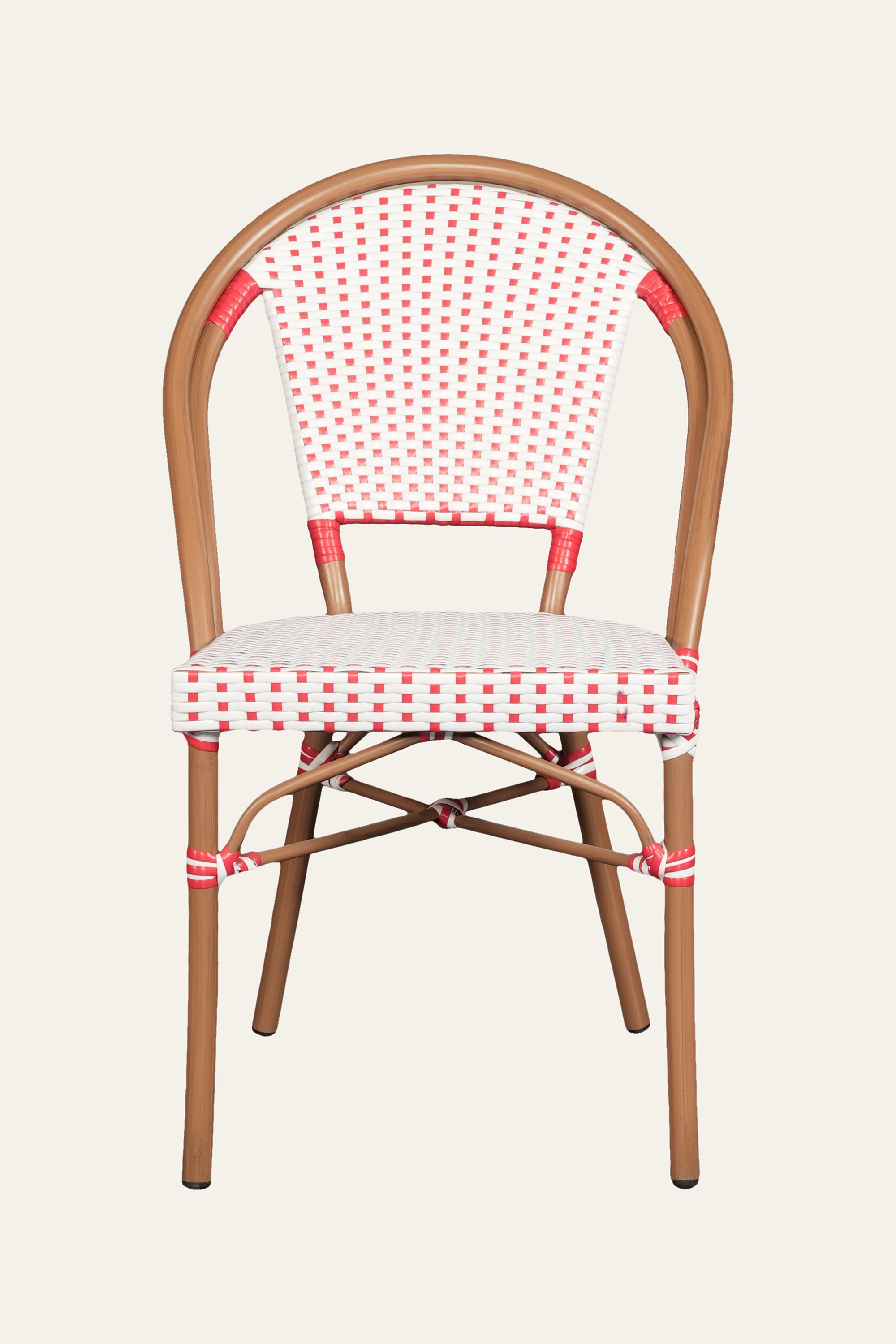 Red & White Rope Woven and Metal Outdoor Bistro Chair