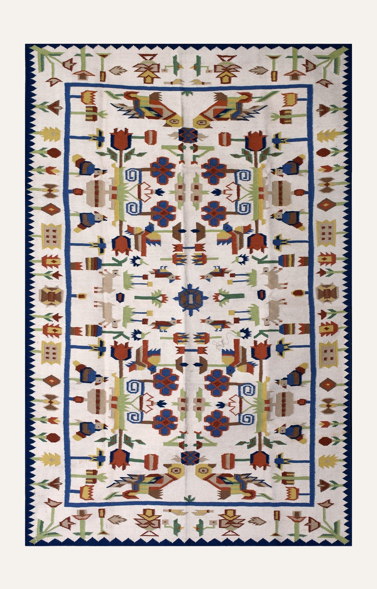 Folk Motif Ivory Kilim Rug
