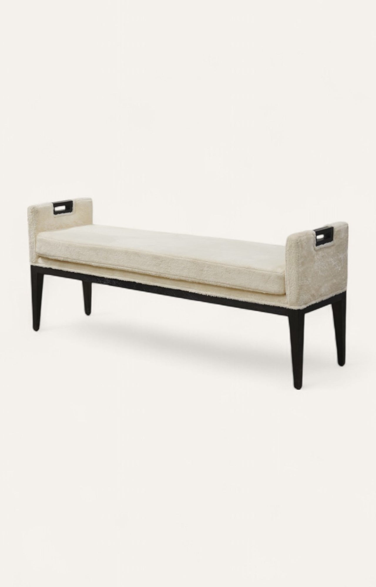 Contemporary Wooden Bench with Faux Fur & Cut-Out Handles