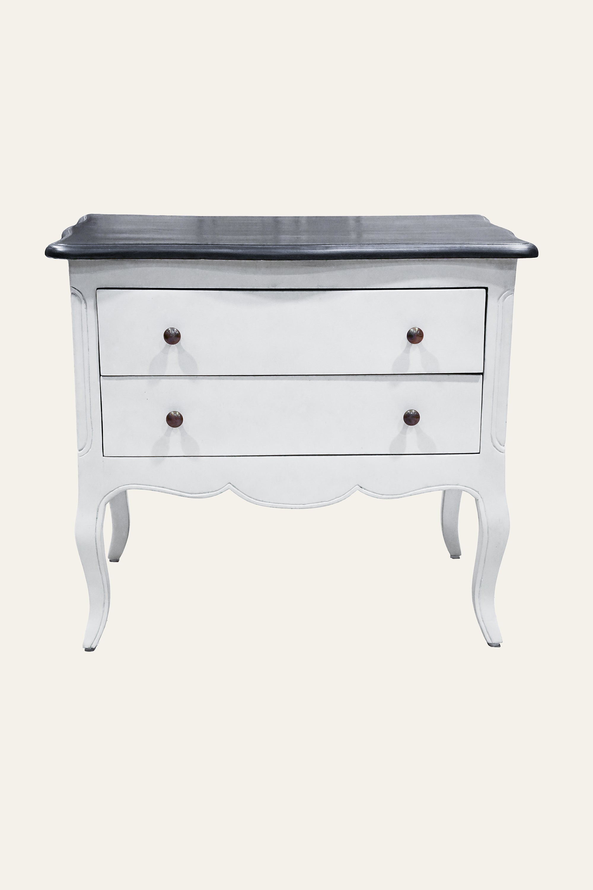 Two Toned French Style  2-Drawer Chest of Drawers with Curved Legs