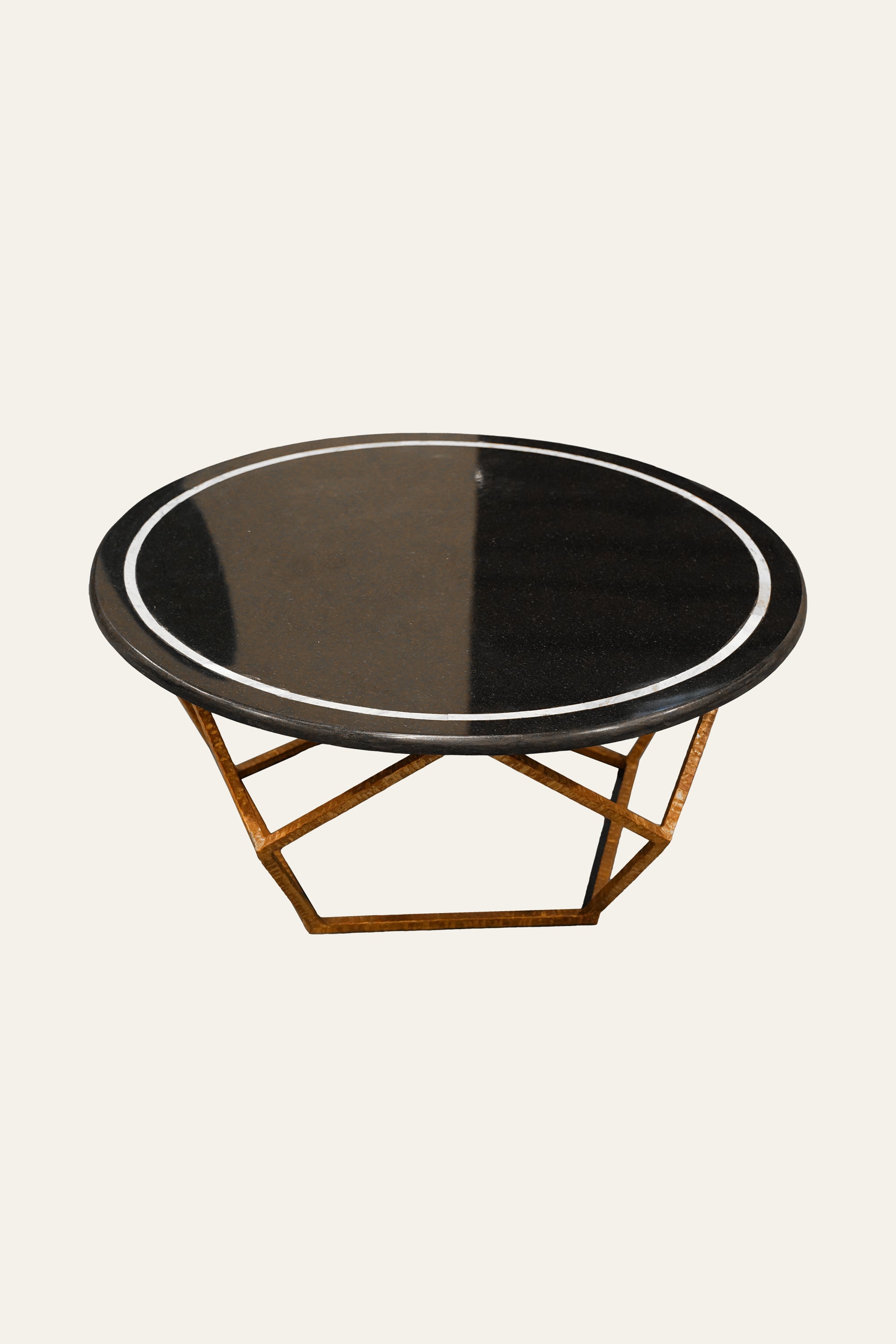 Black Marble Coffee Table with Metal Base for Living Room