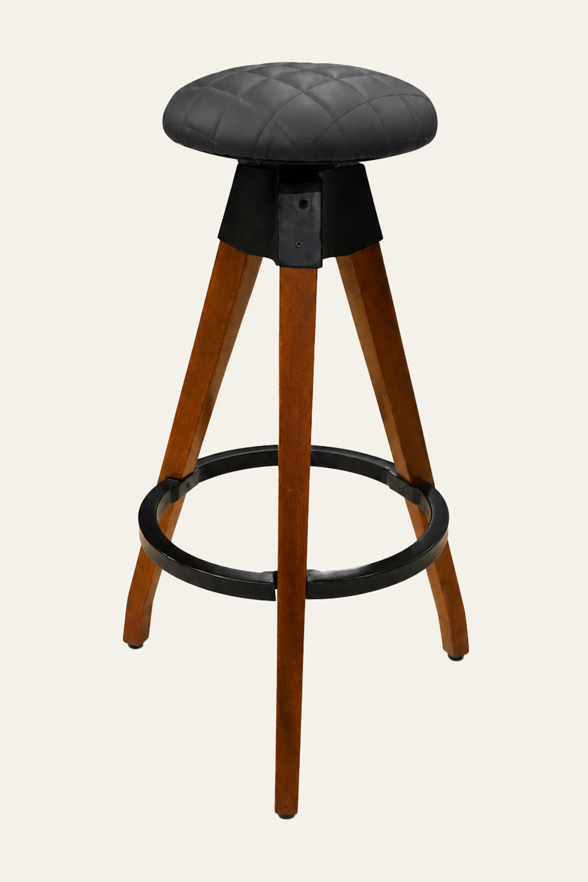 Modern Wooden Bar Stool with Grey Upholstered Seat