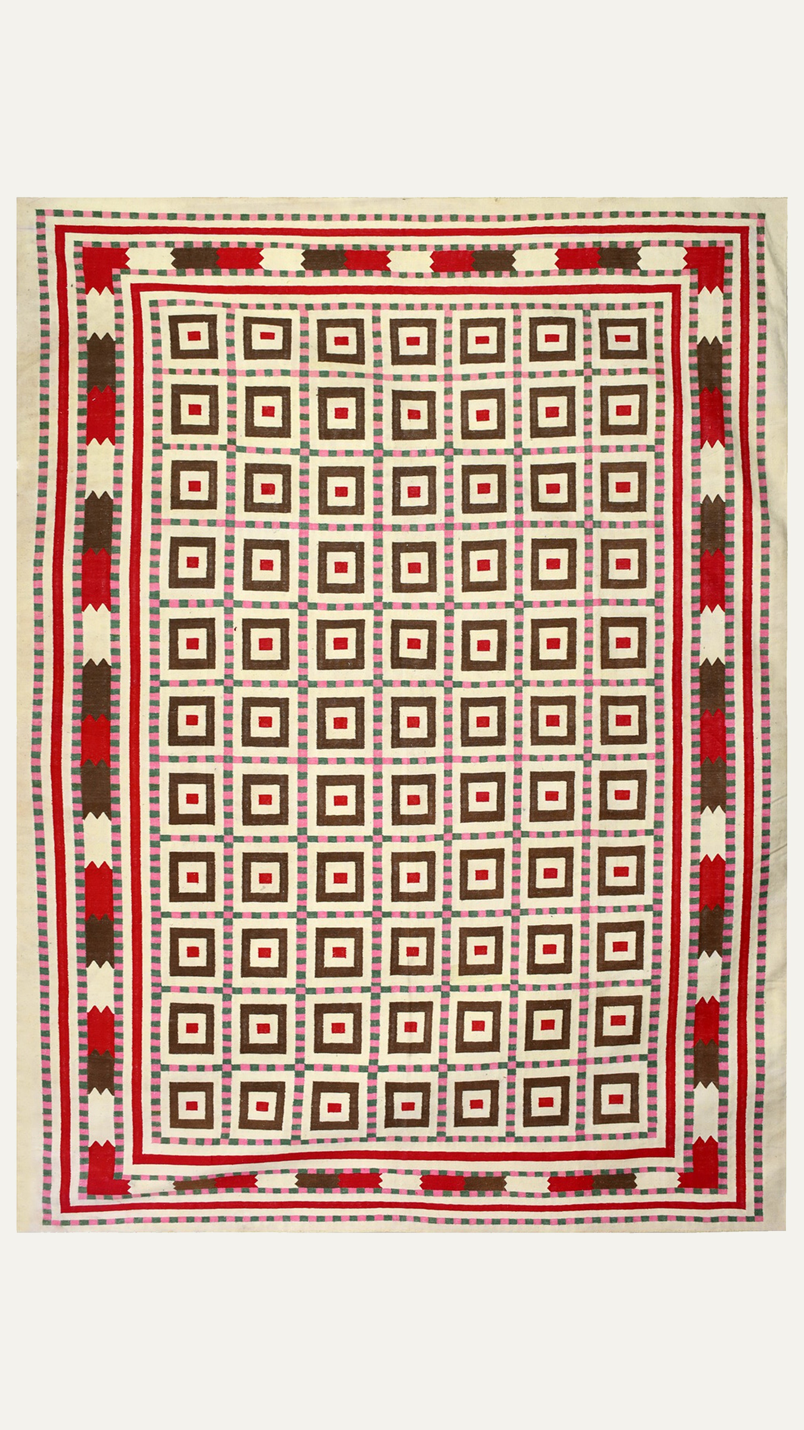 9.4 x 12.8 Ft Handwoven Flatweave Square Pattern Cotton Rug