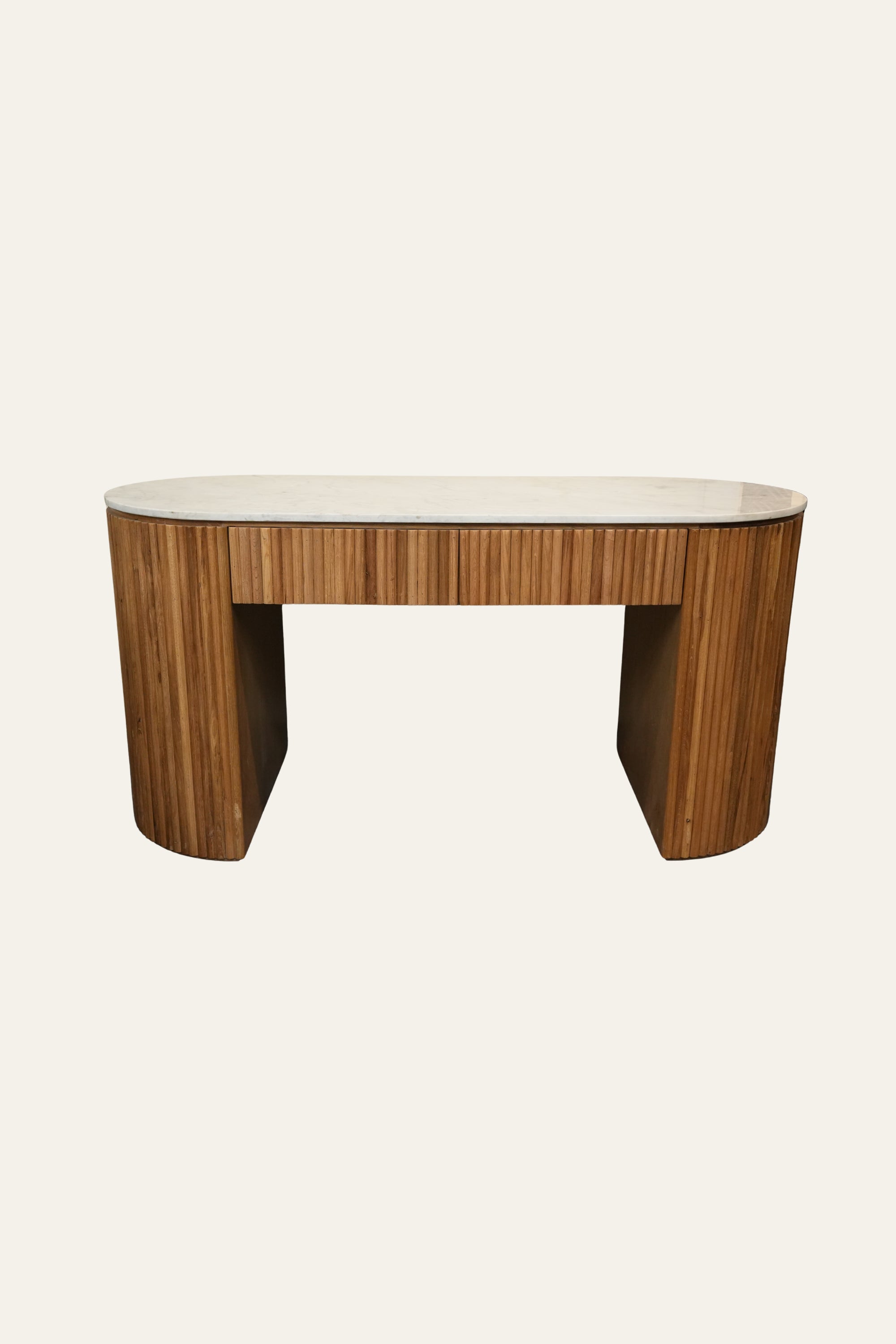 Curved Oak and Marble Console Table