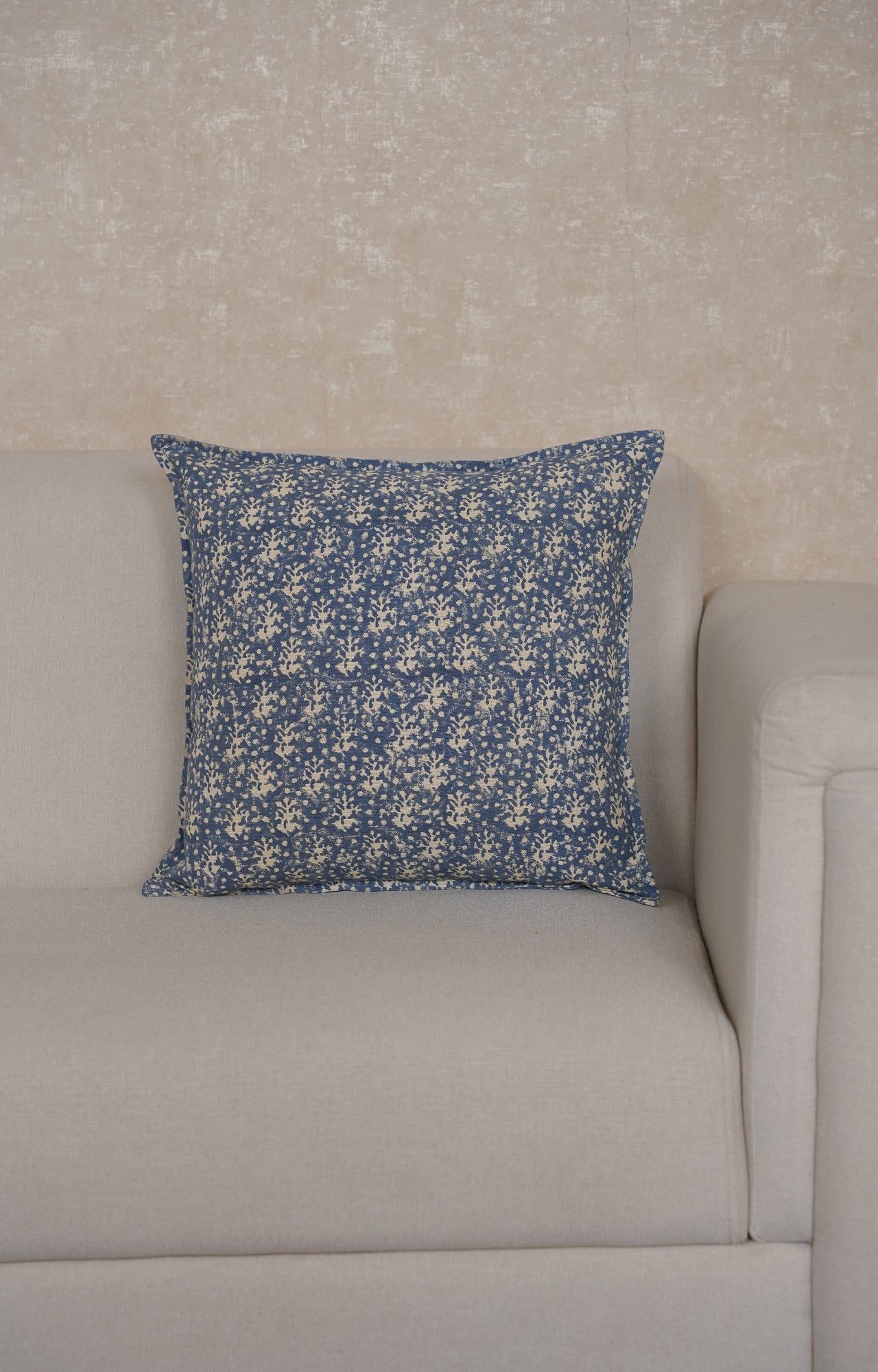 Indigo Petal Block Print Cushion Cover