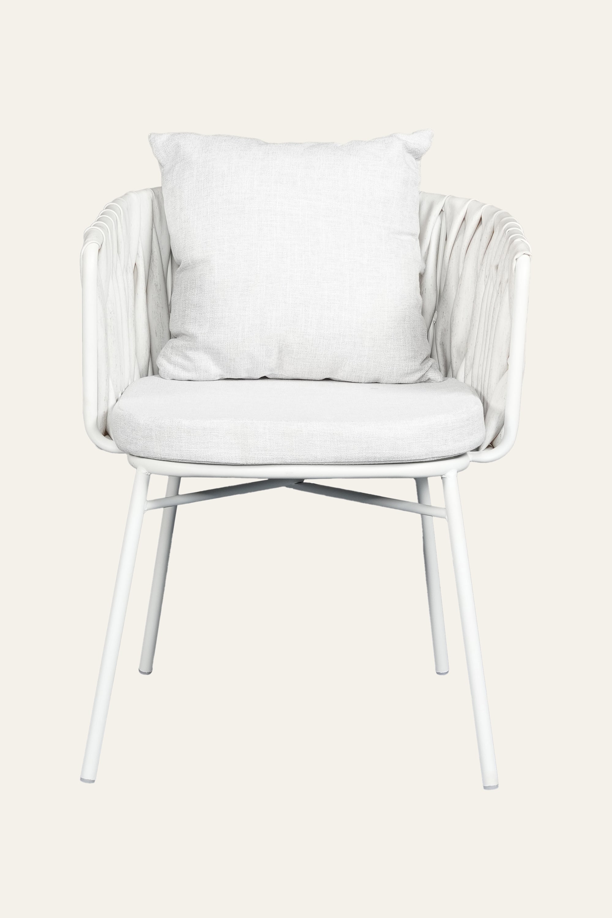 White Metal & Rope Woven Outdoor Armchair