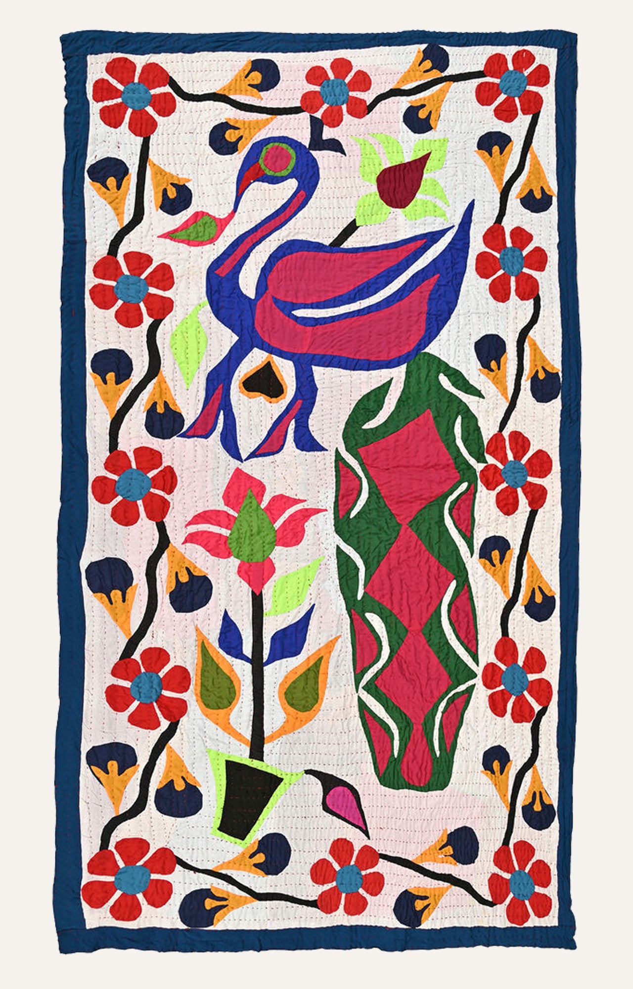 Visions of Paradise: A Vibrant Applique Cotton Textile Tapestry Wall Hanging.