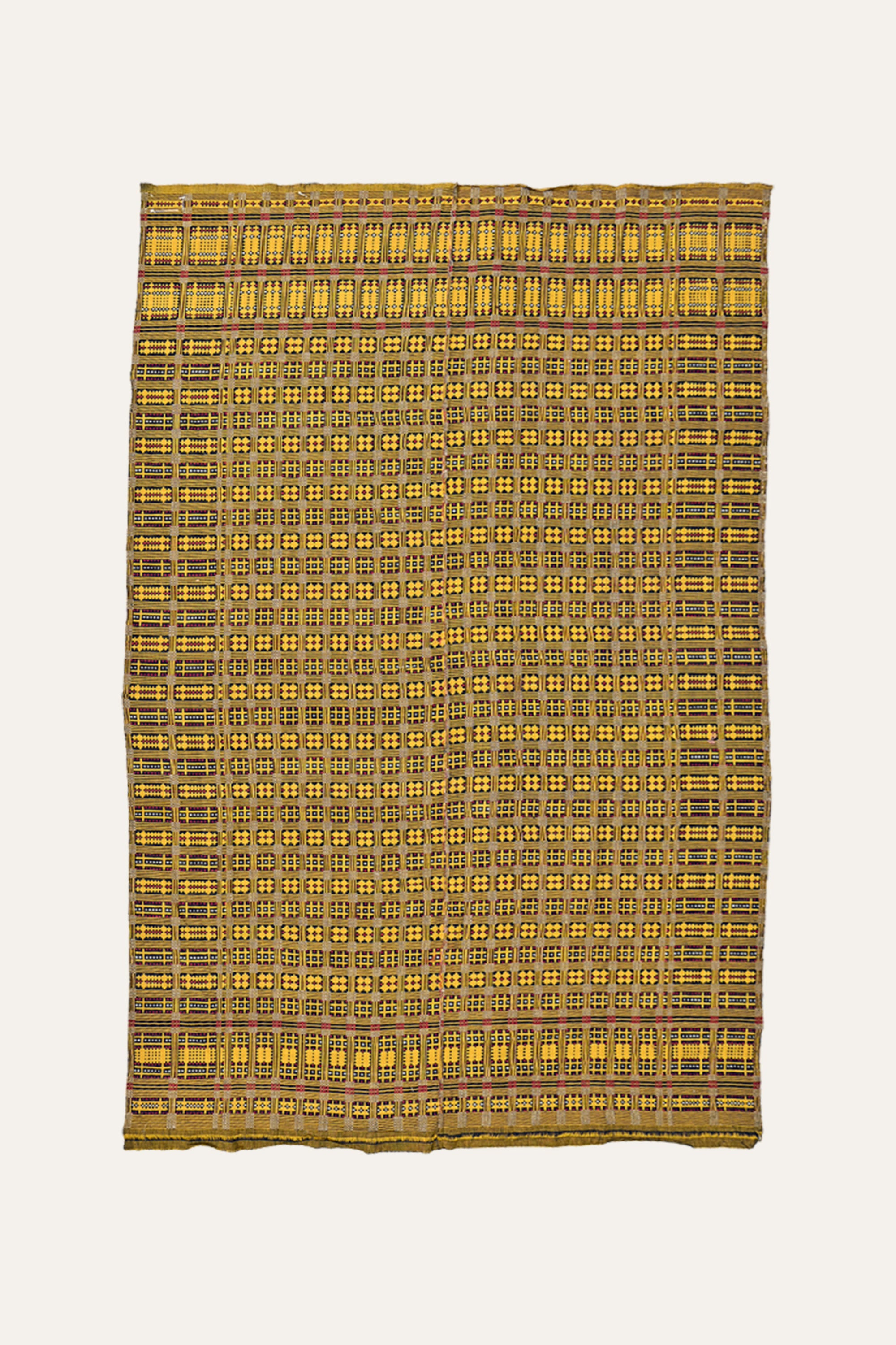 Mustard Brown Geometric Motif Reversible Cotton Khes Wall Textile Panel