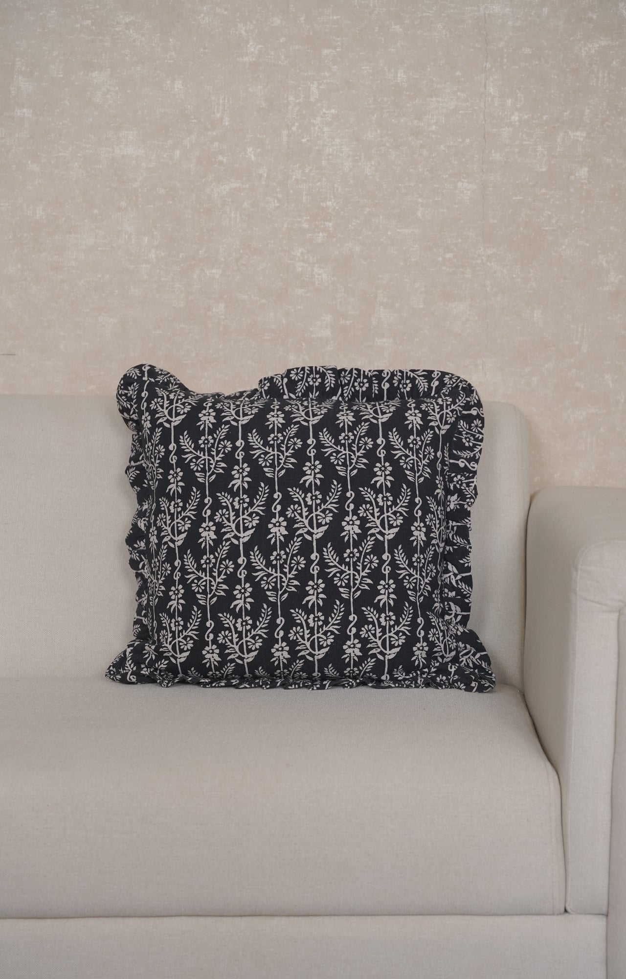 Noir Blossom Block Print Cushion Cover