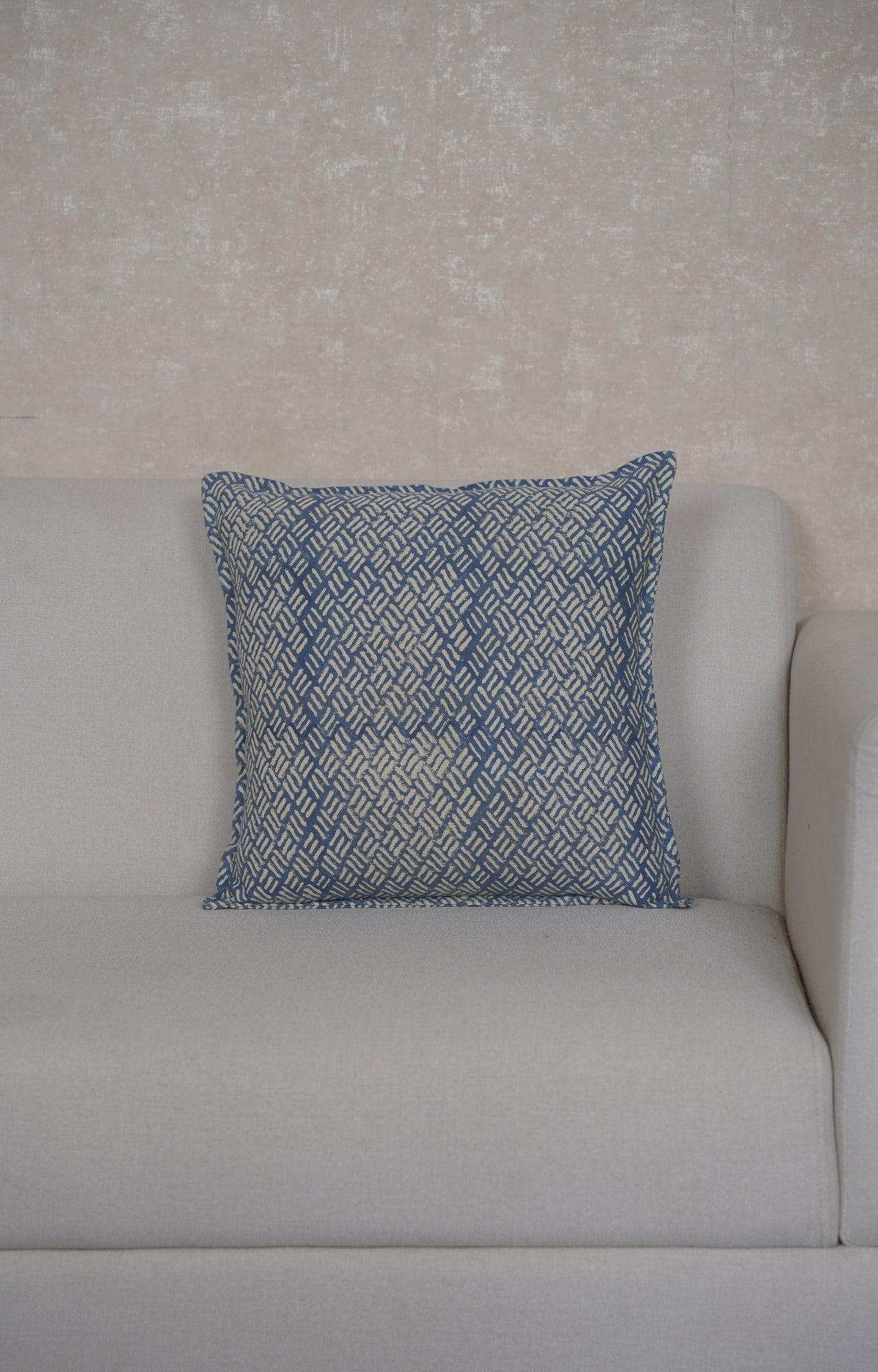 Indigo Mesh Print Cotton Cushion Cover
