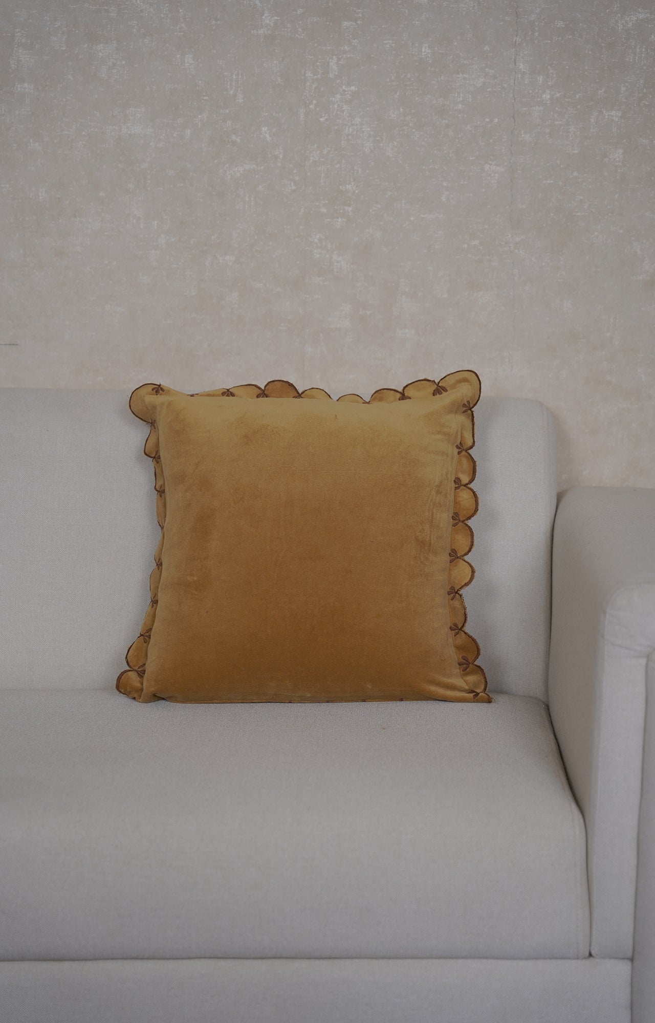 Ochre Velvet Scallop Cushion Cover