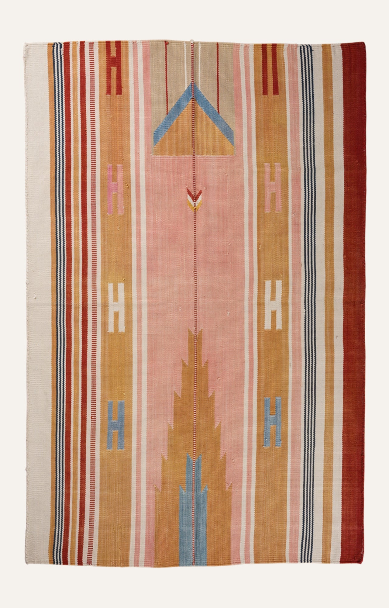 Handwoven Pastel Arrow Motif Striped Rug