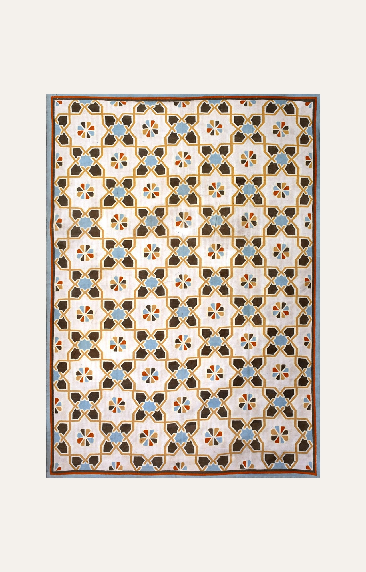 9 x 12.6 Ft Handwoven Flatweave Trellis Pattern Cotton Rug