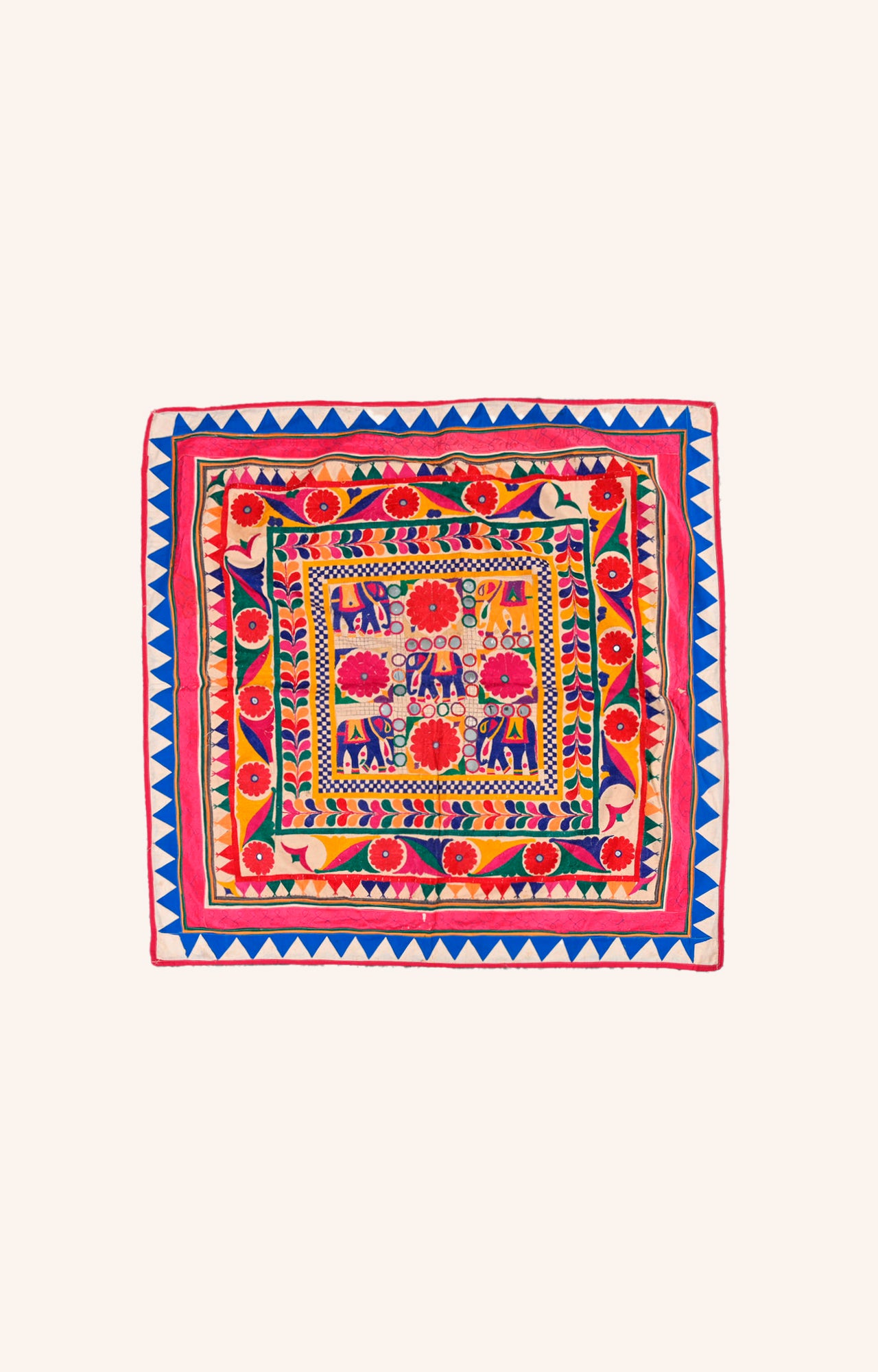 Embroidered Textile Wall Hanging with Central Elephant Motif