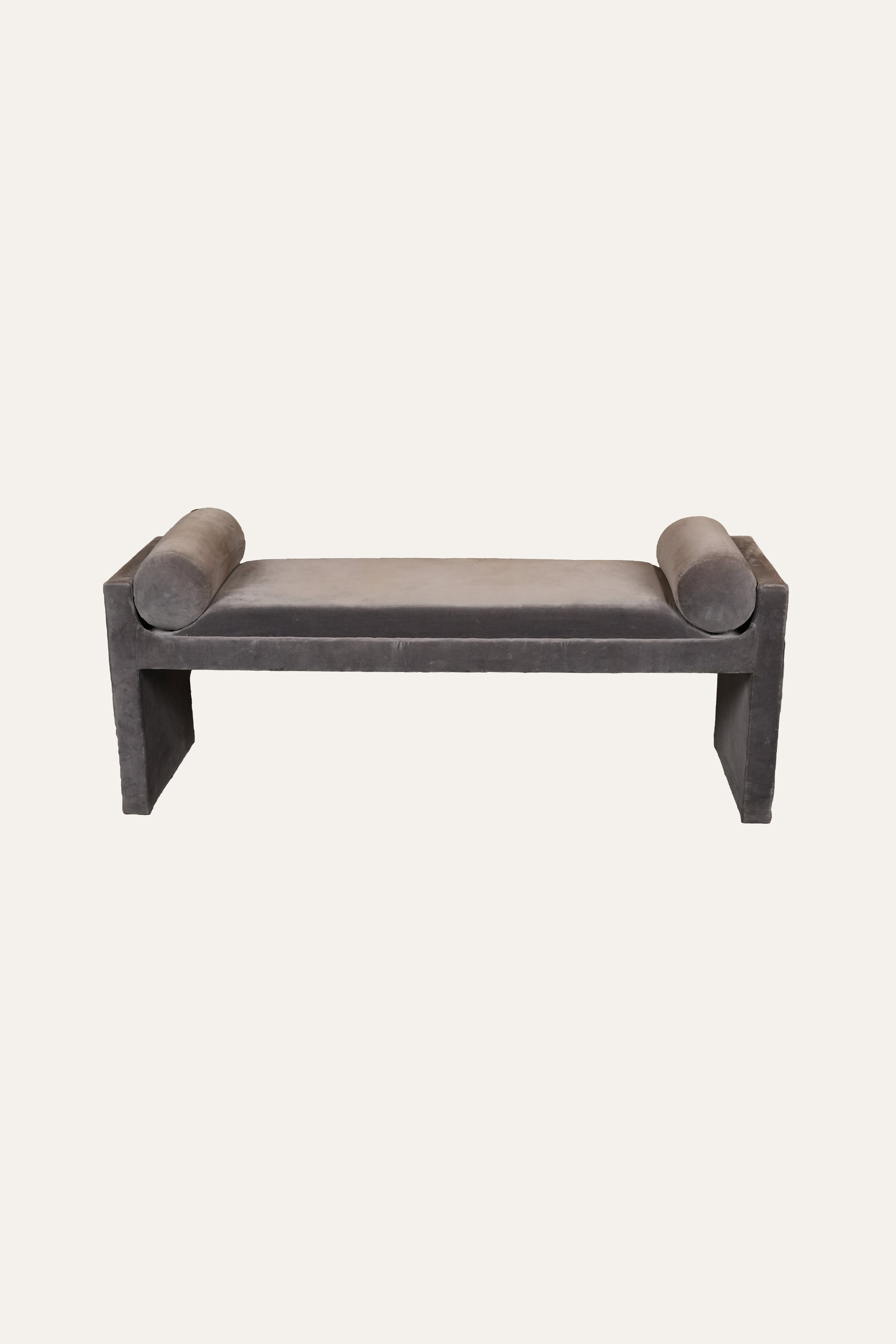 Modern Black Solid Wood Bench with Bolster Cushions