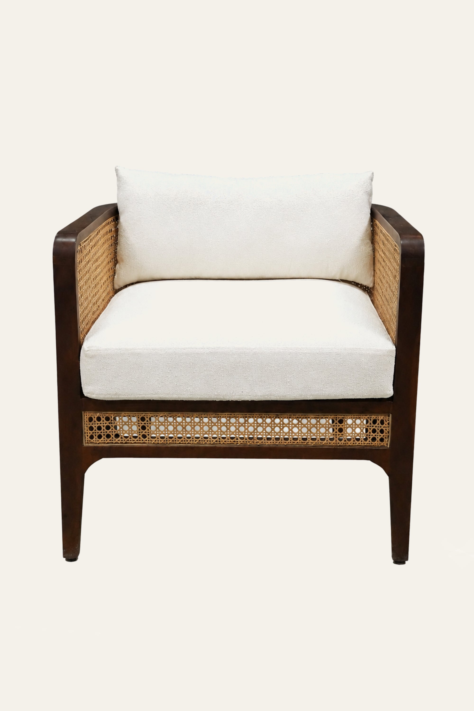 Cane Panel Lounge Armchair with Cushioned Seat