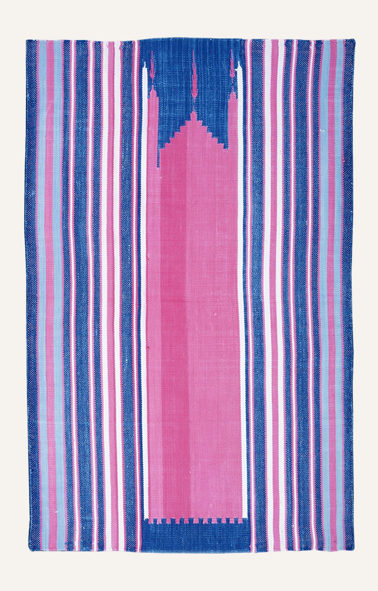 Handwoven Pink & Blue Striped Geometric Rug