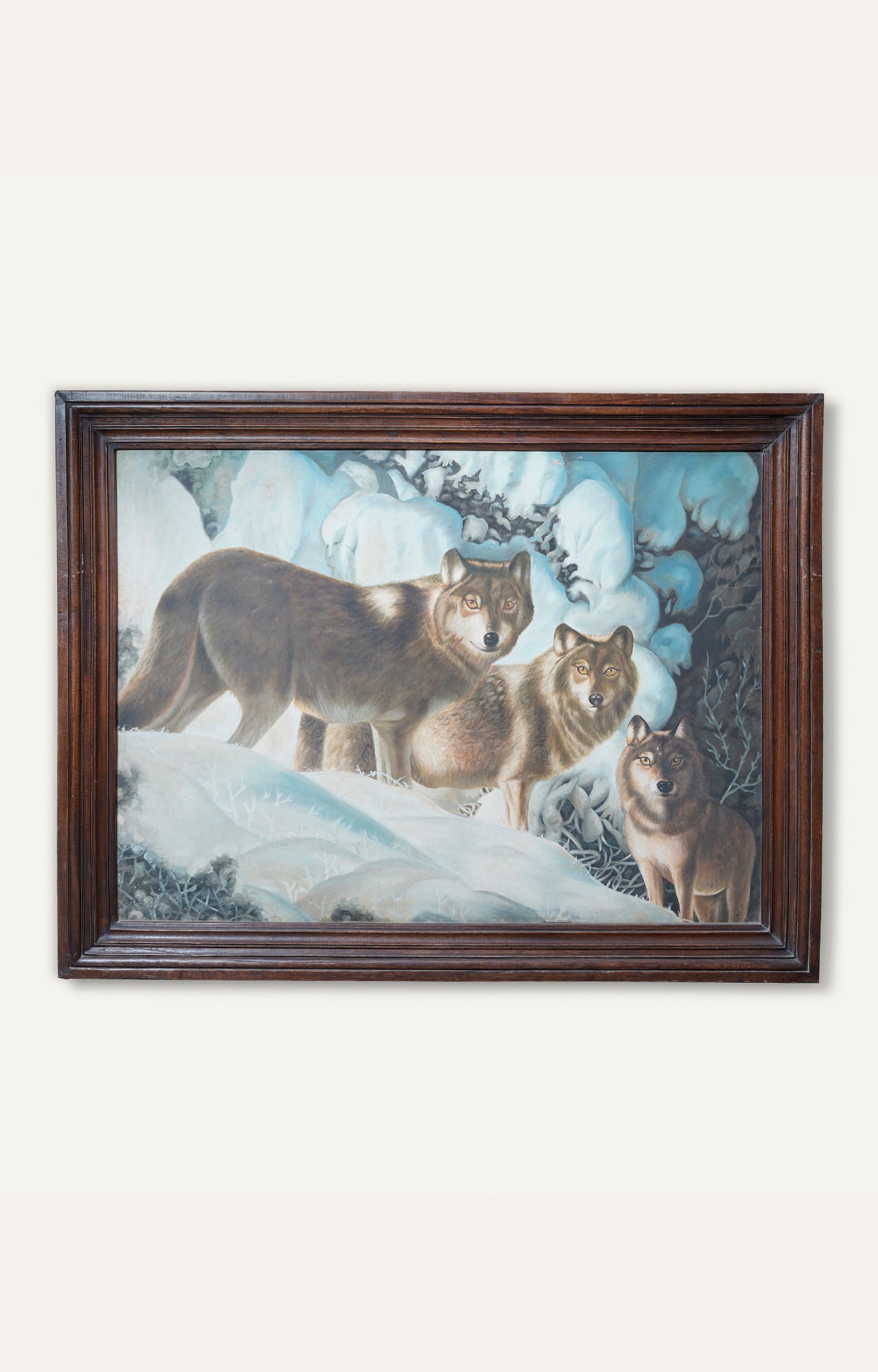 Wolves in the nature - oil painting with wooden frame