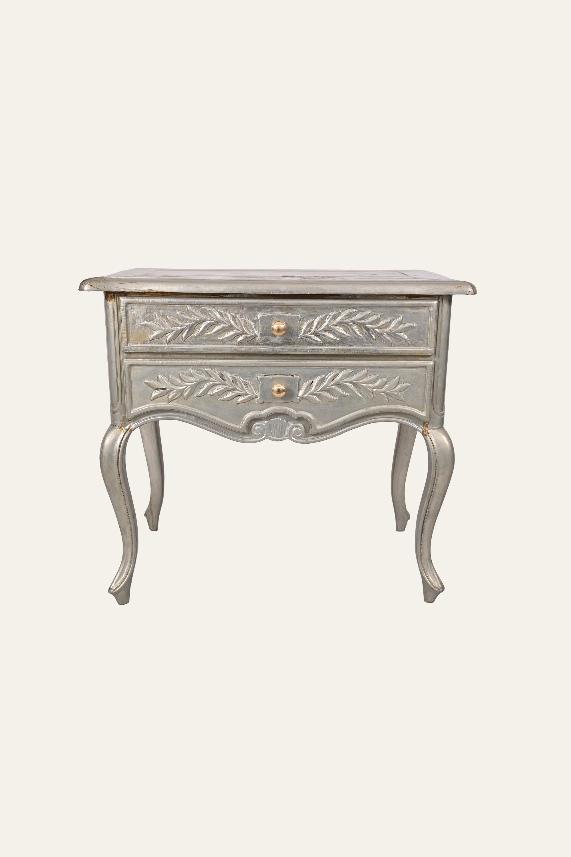 French Style White Metal Embossed 2-Drawer Chest of Drawers