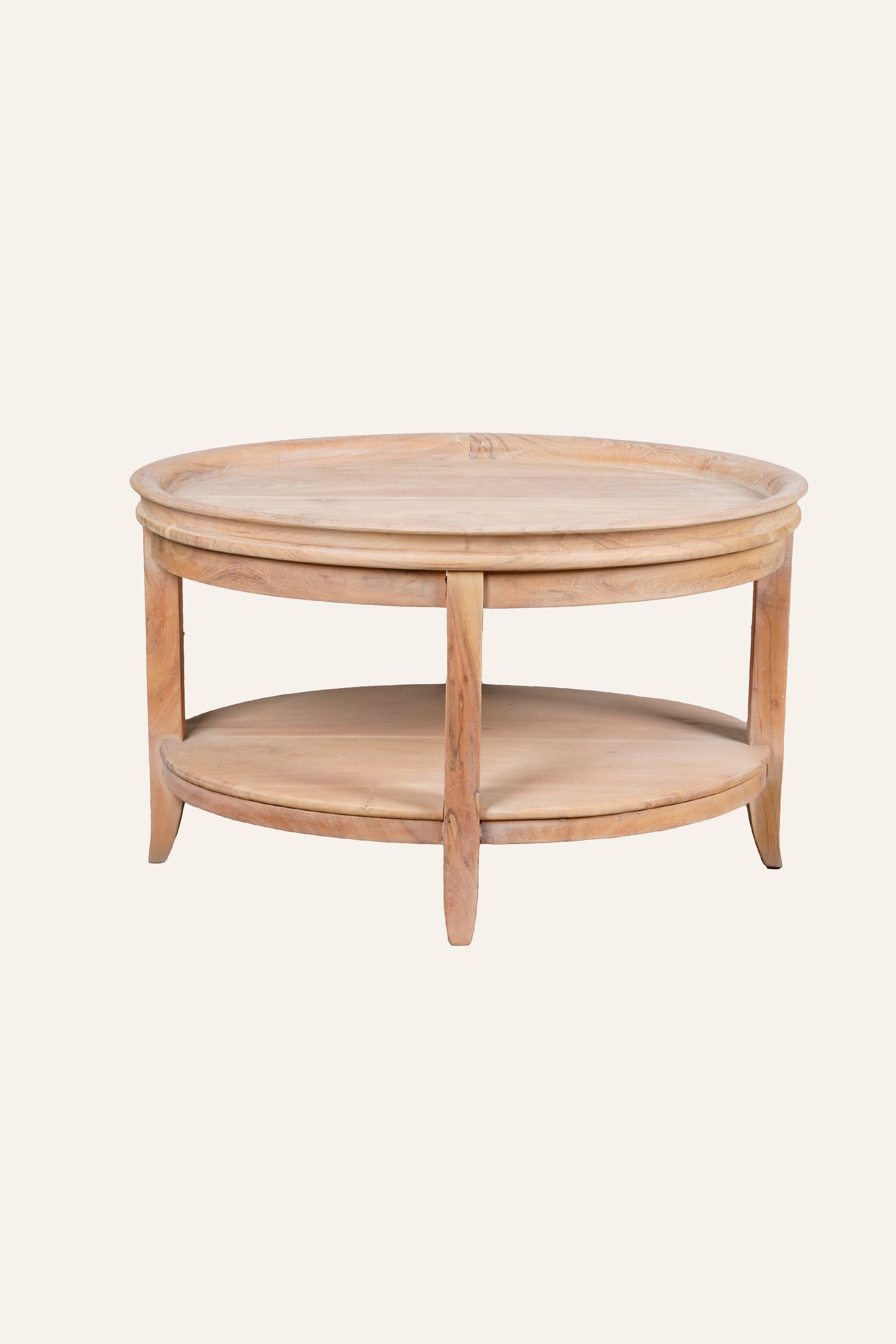 Round Two Tier Wooden Coffee Table with Open Shelf