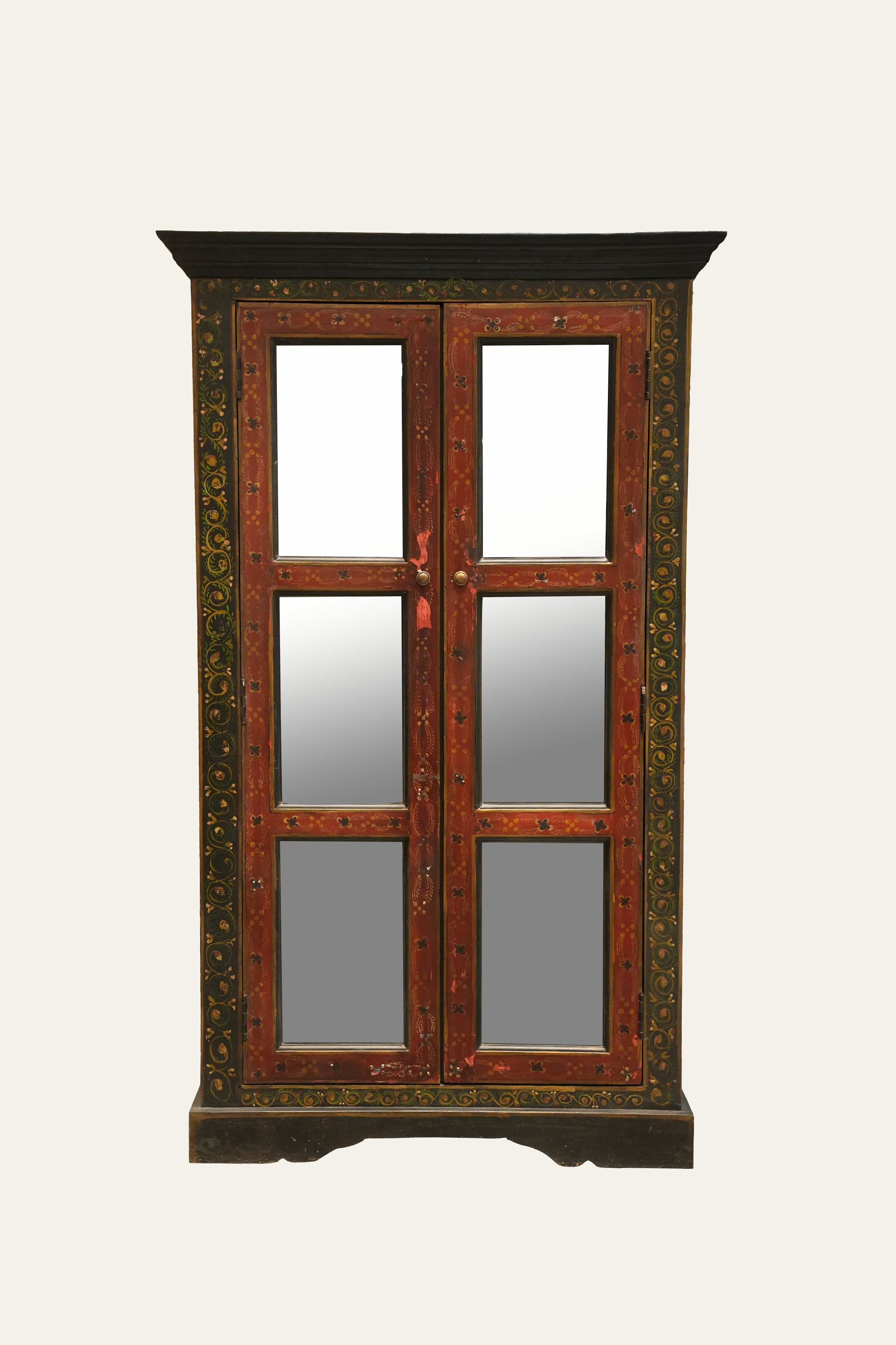 Rajasthani Style Traditional Wooden Wardrobe with Glass Panels