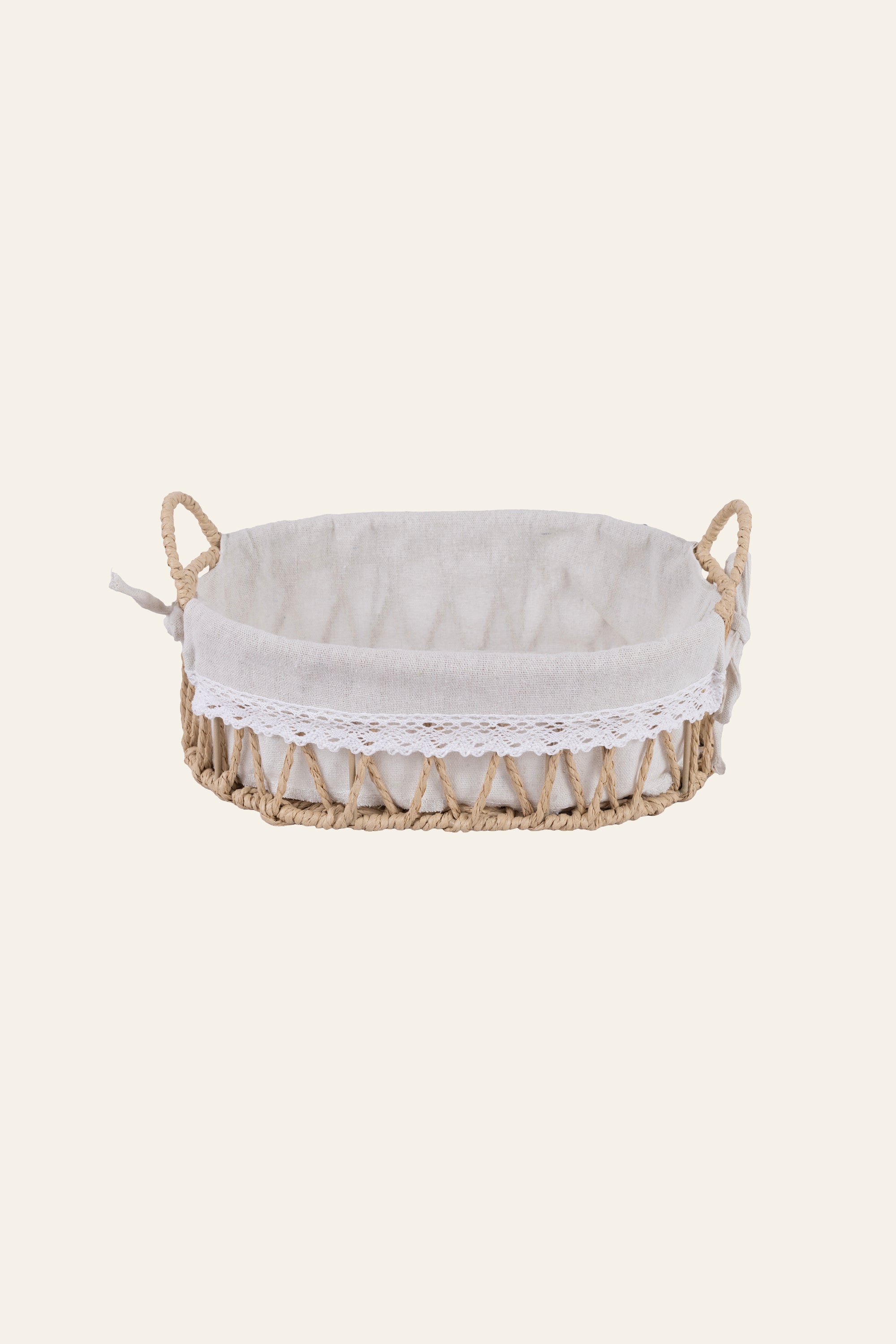 Oval Woven Storage Basket with Fabric Liner – Medium