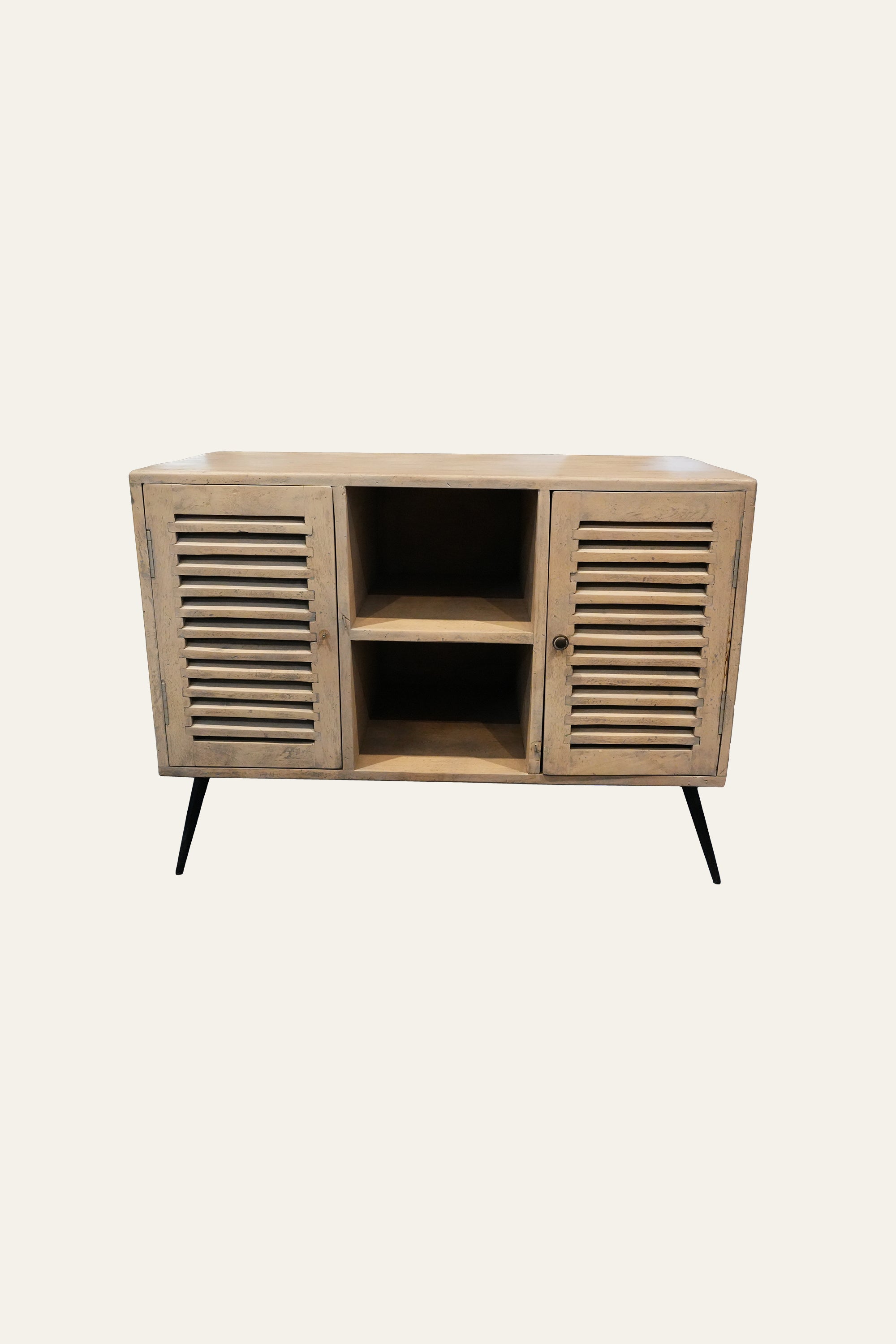 Louvered 2-Door Cabinet with Open Shelves