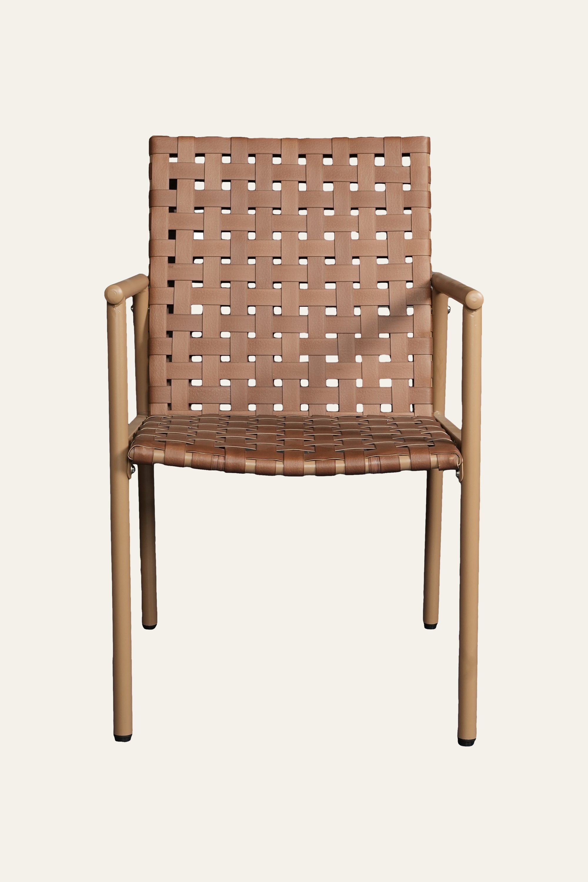 Brown Woven Nylon Rope and Metal Outdoor Arm Chair