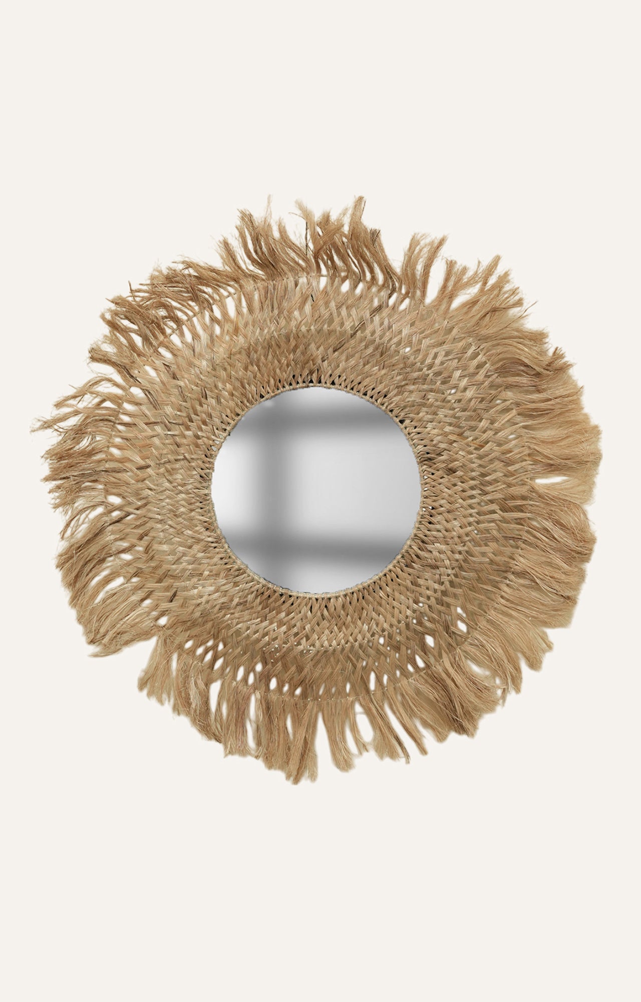 Round Prism Wall Mirror with Sea Grass Fringe