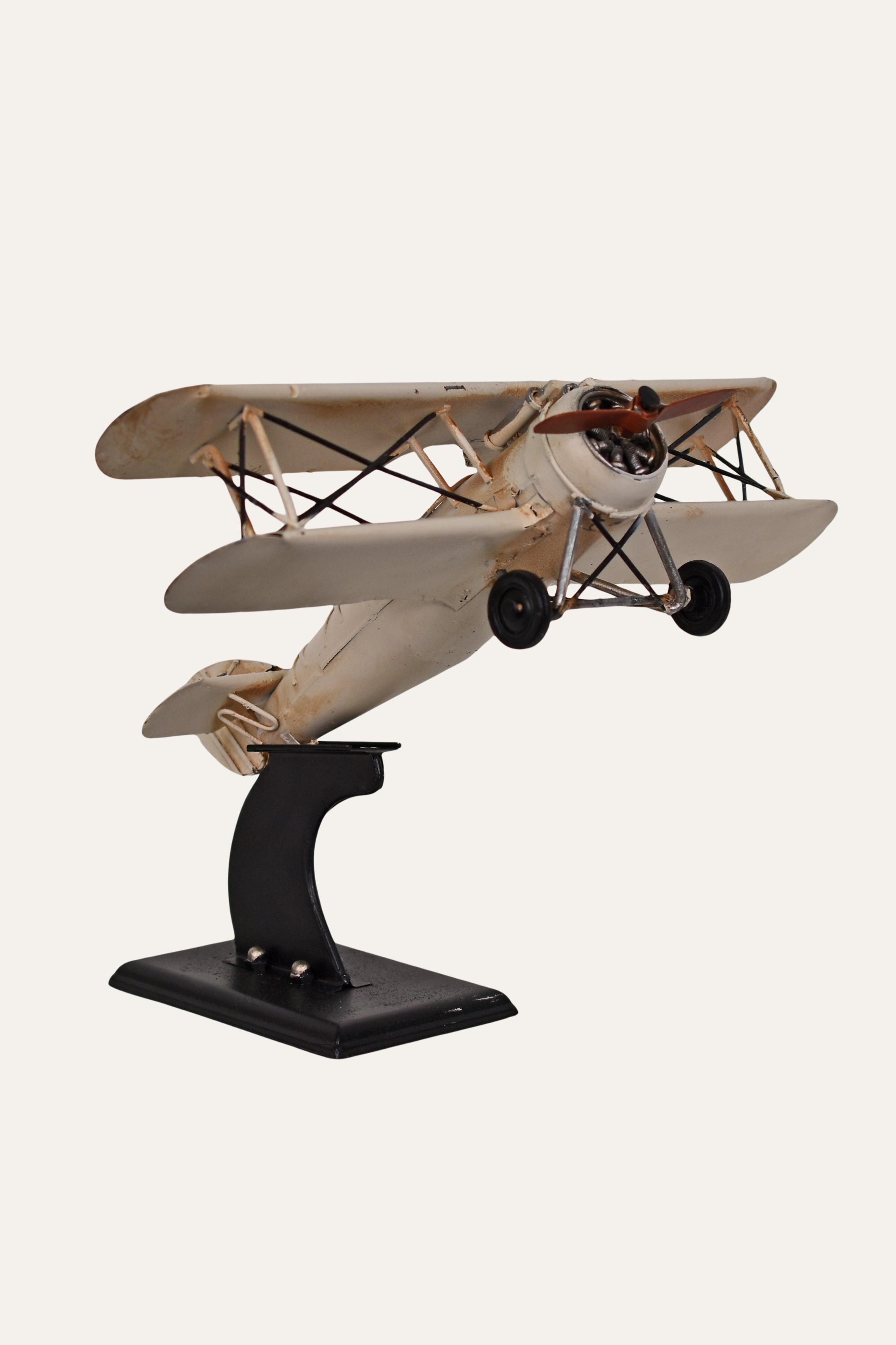 Vintage Metal Airplane Model Biplane Tabletop Décor