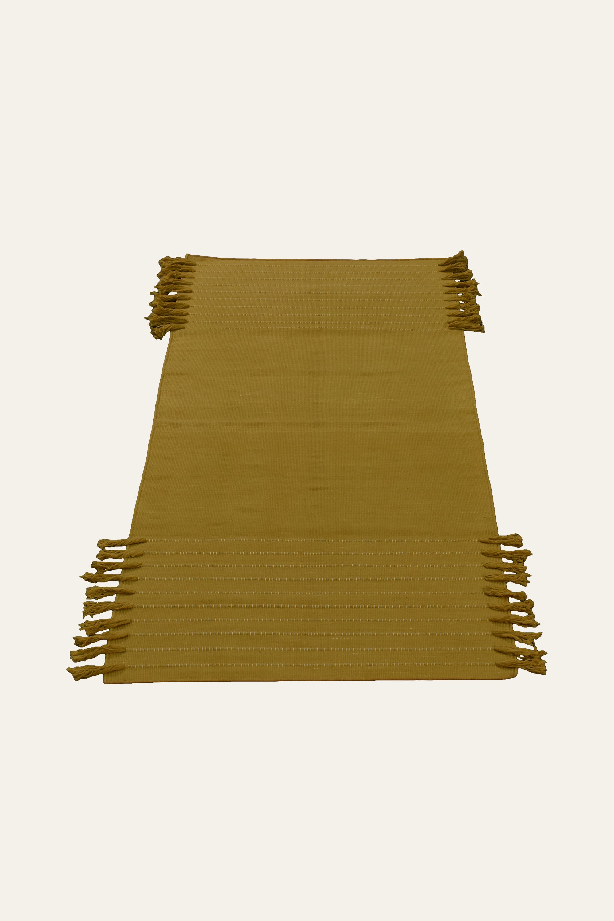 Plain Yellow Washable Cotton Yoga Mat with Fringe