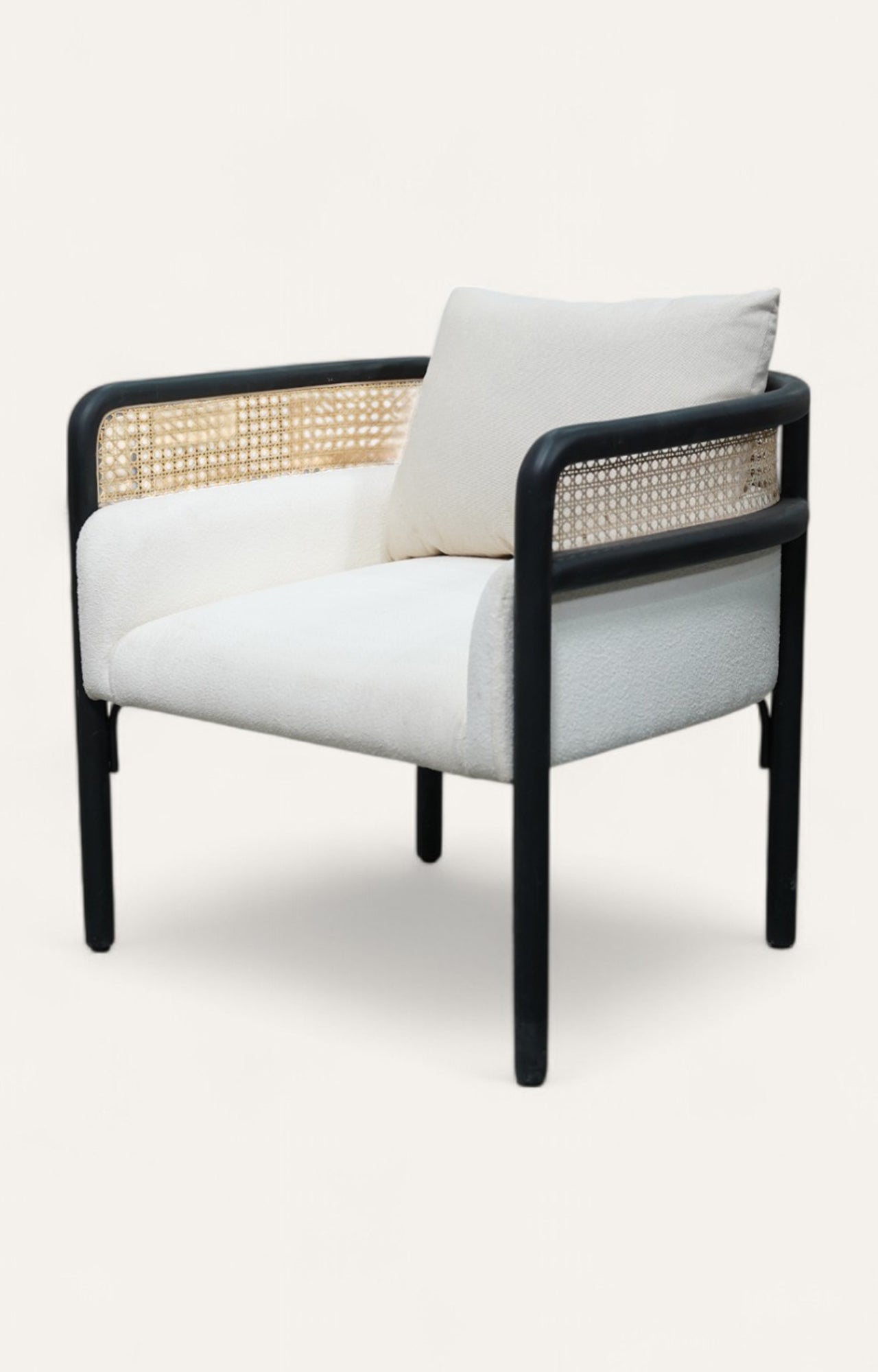 Cane Armchair in Linen and Black Frame