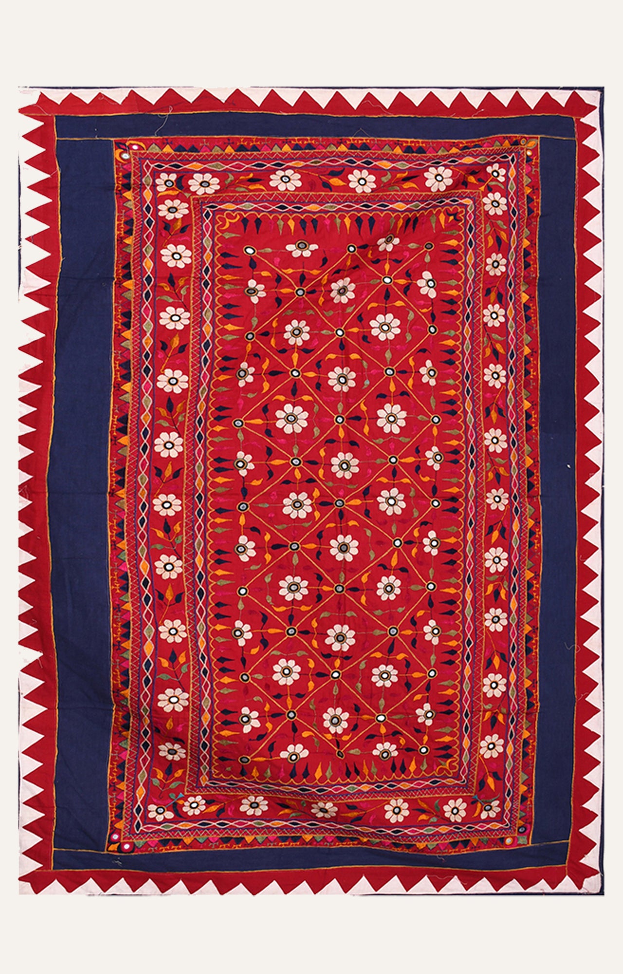 Vintage Silk Phulkari Tapestry: 100-Year-Old Handmade Indian Wall Hanging with Traditional Embroidery