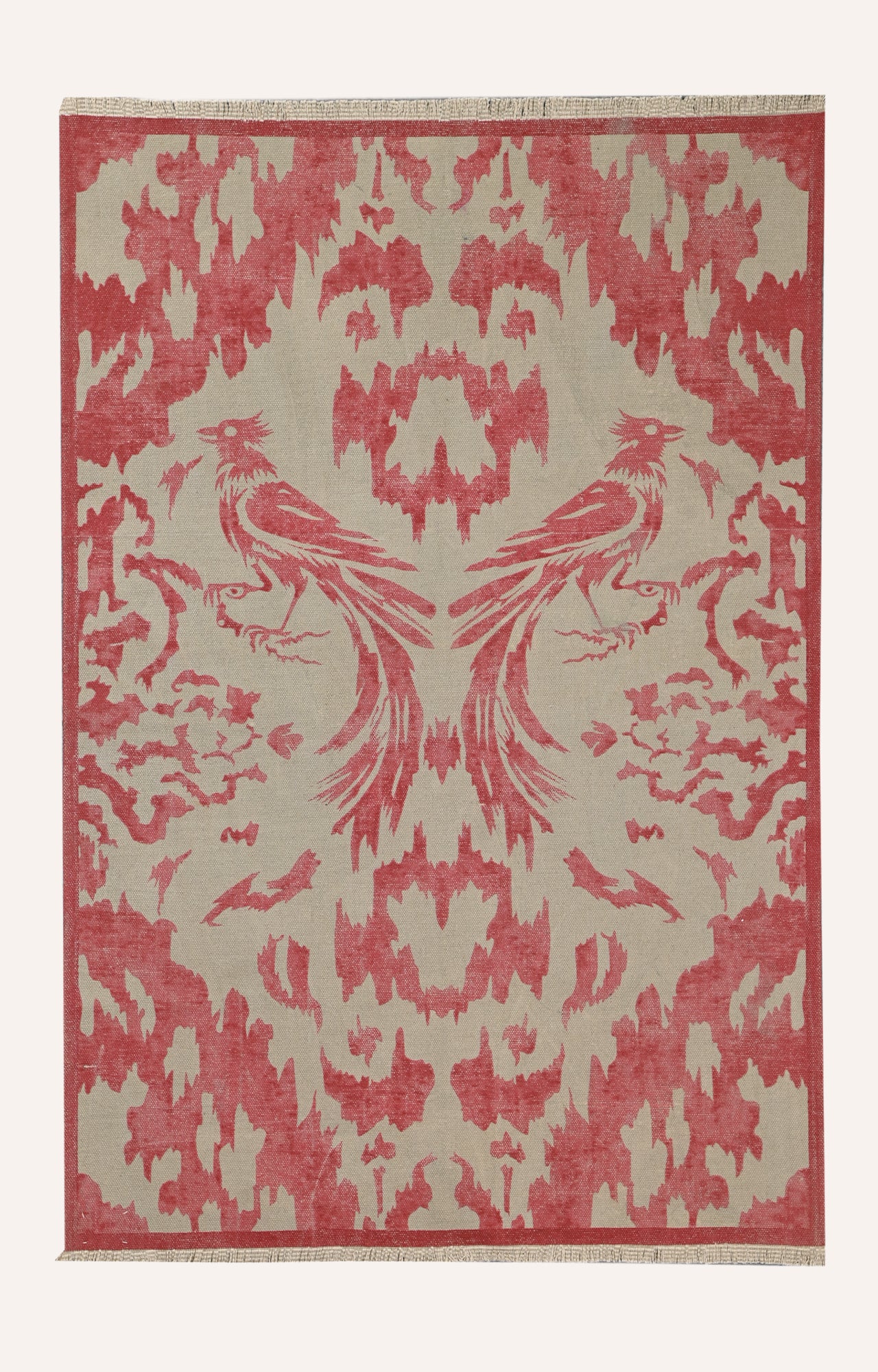 Soaring Crane Dhurrie Rug in Red