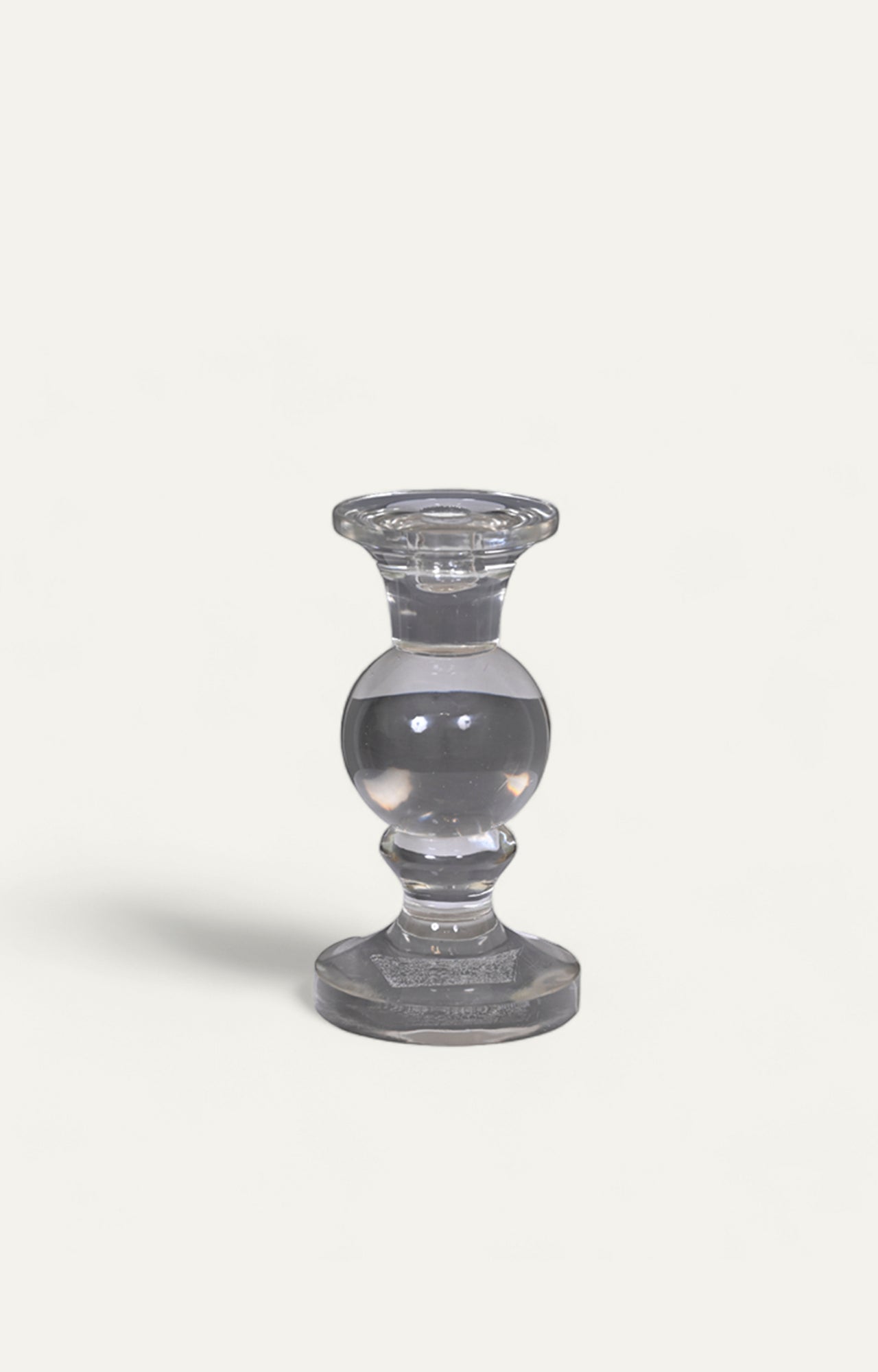 Crystal look glass Candle stand with sphere detailed in middle