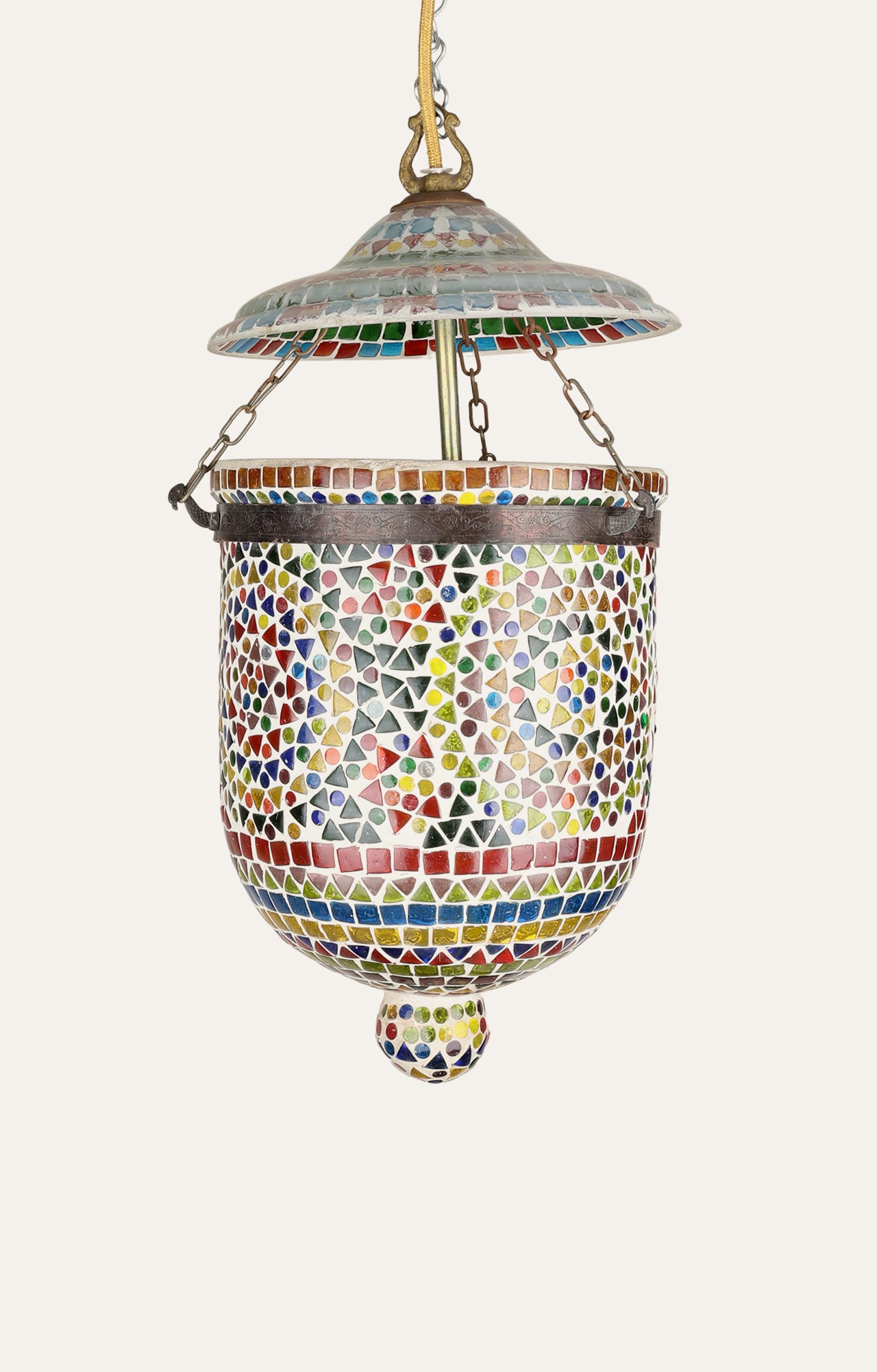 Multicolor mosaic glass pendant light