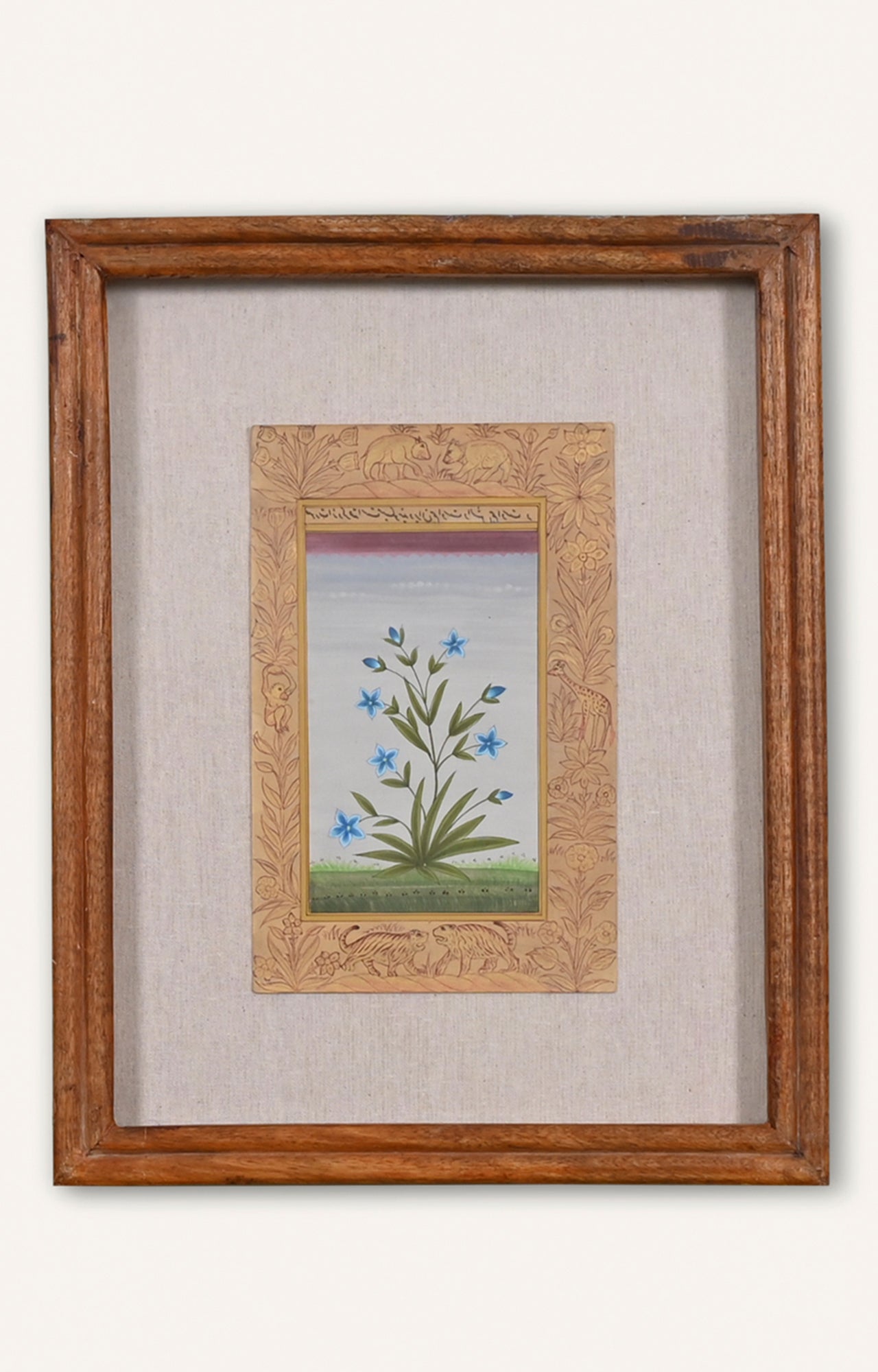 Floral Handmade Mughal Botanical Miniature Watercolor Indian Art Painting