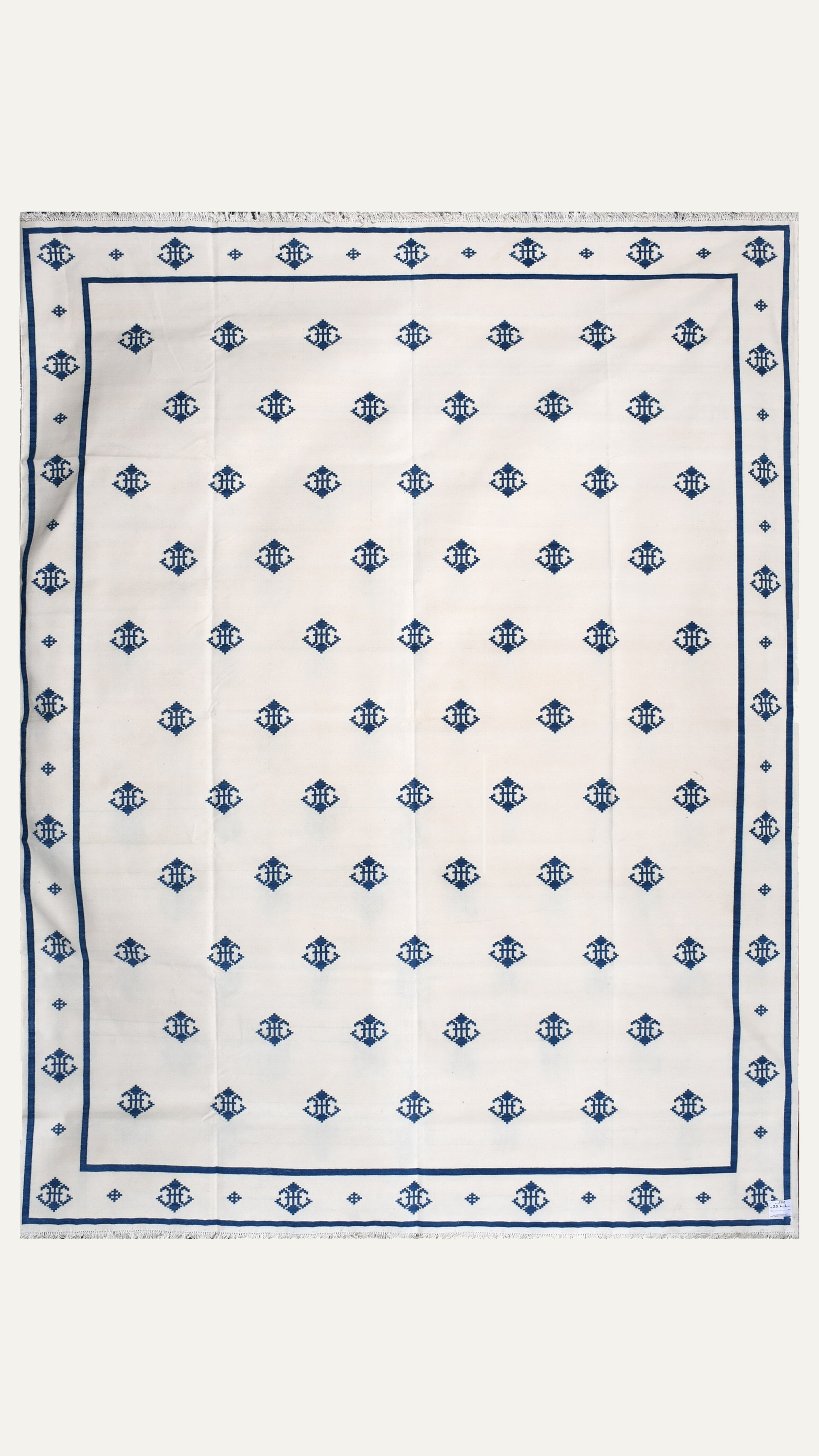 9.5 x 12 Ft Handwoven Flatweave Geometric Pattern Cotton Rug