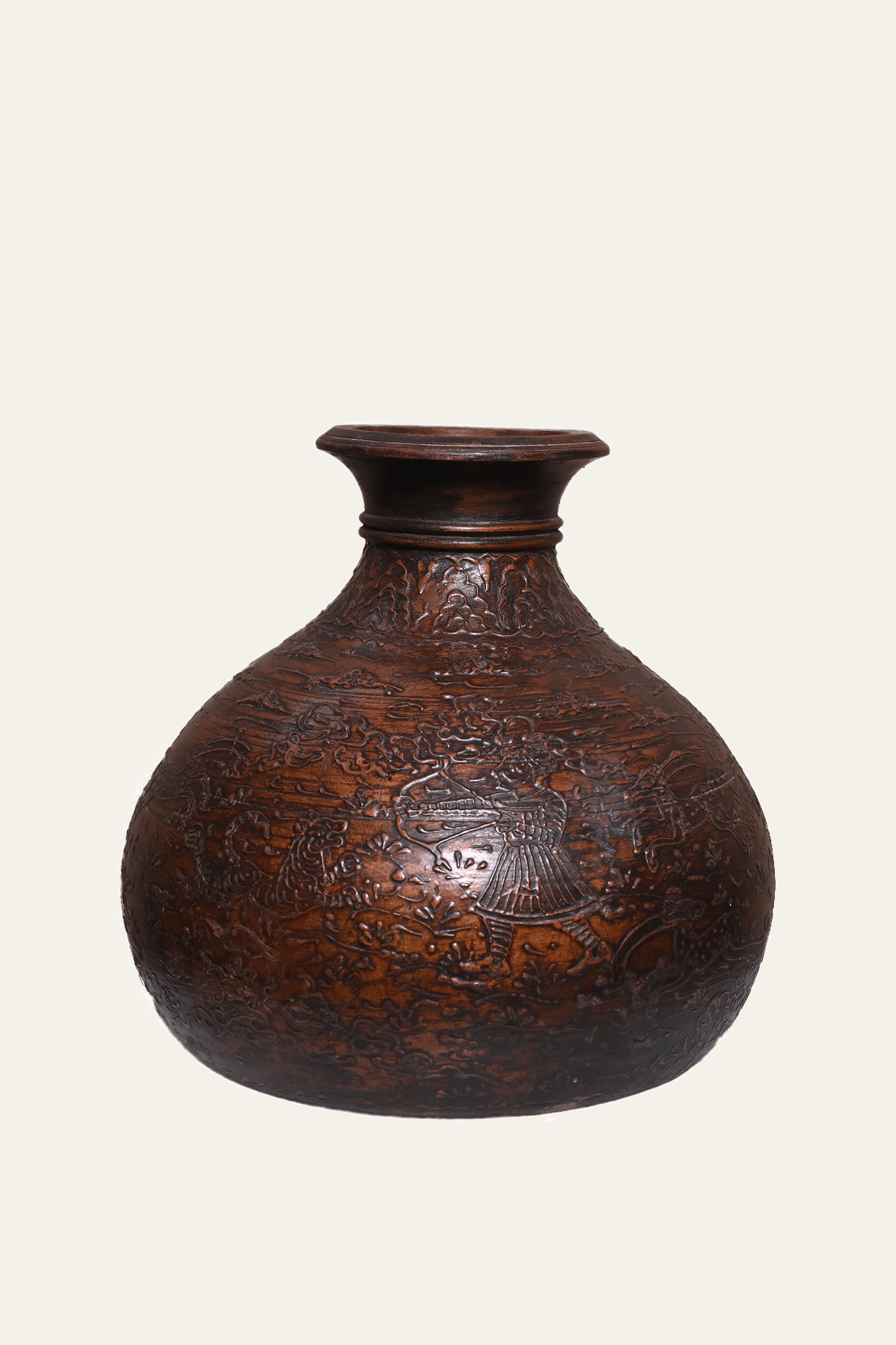 Indian Heritage Carved Wooden Pot