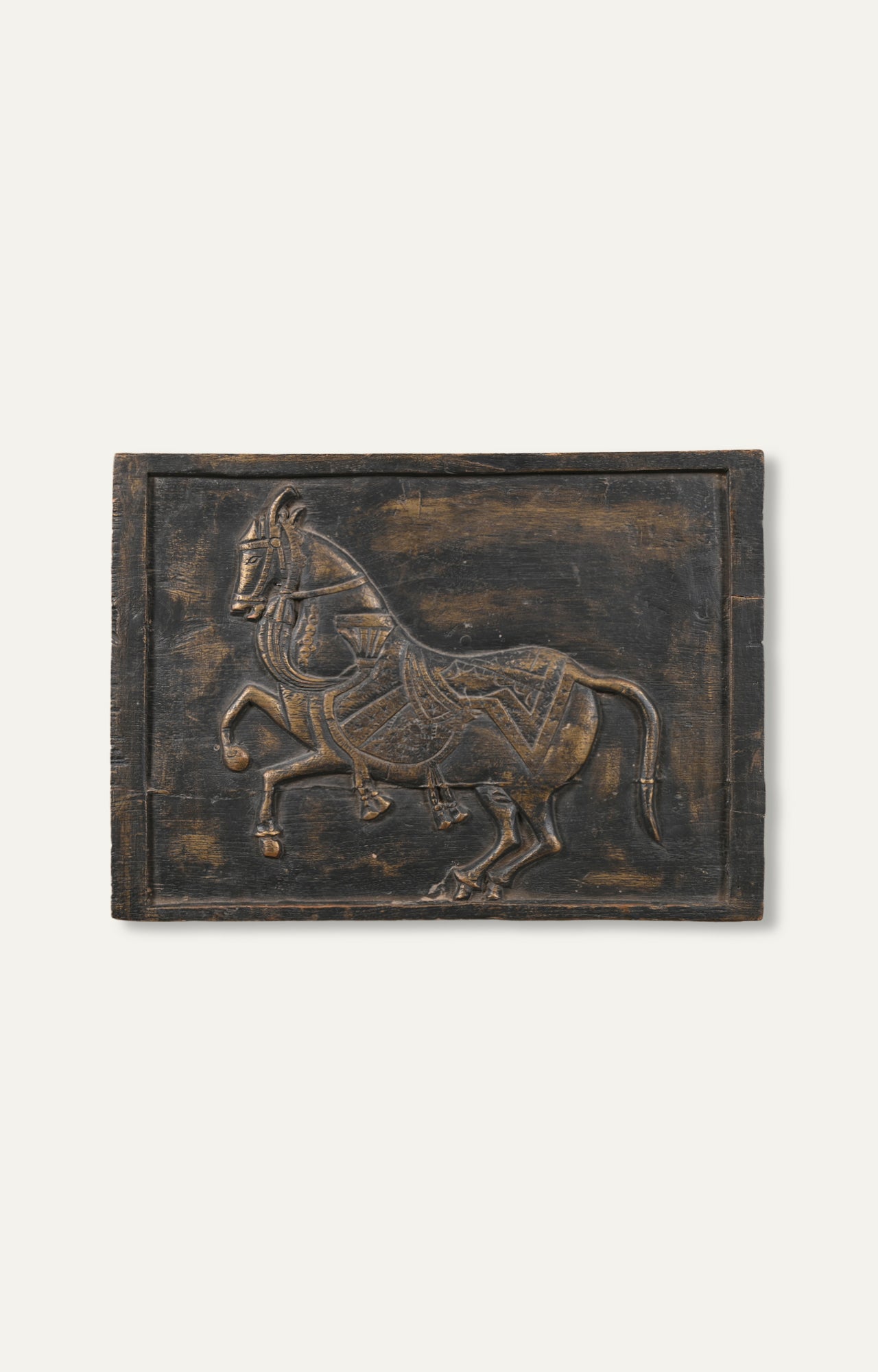 Carved Wooden Panel of Horse in Motion