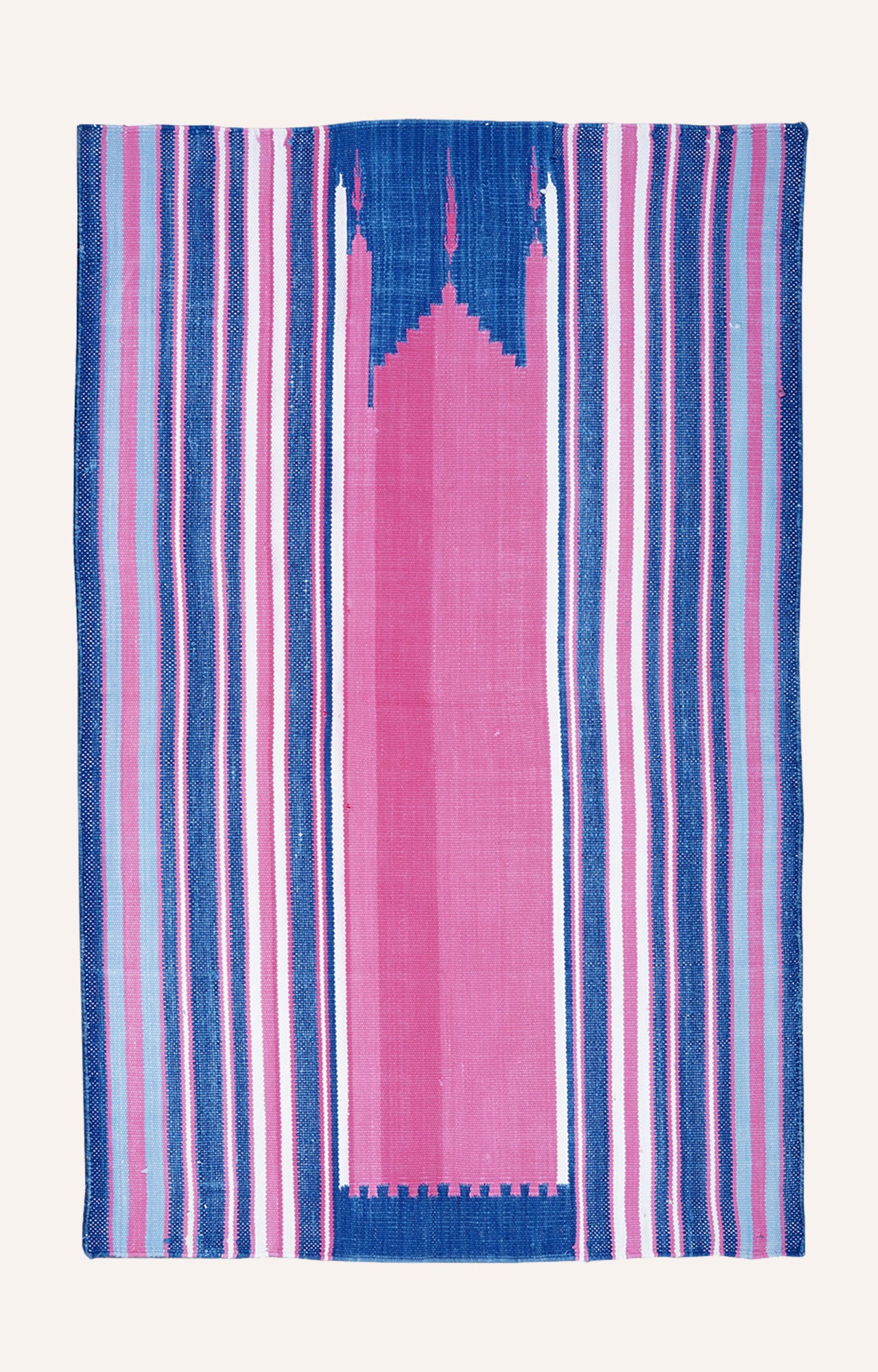 41 x 26 Inches Handwoven Cotton Prayer Rug (Blue And Pink)