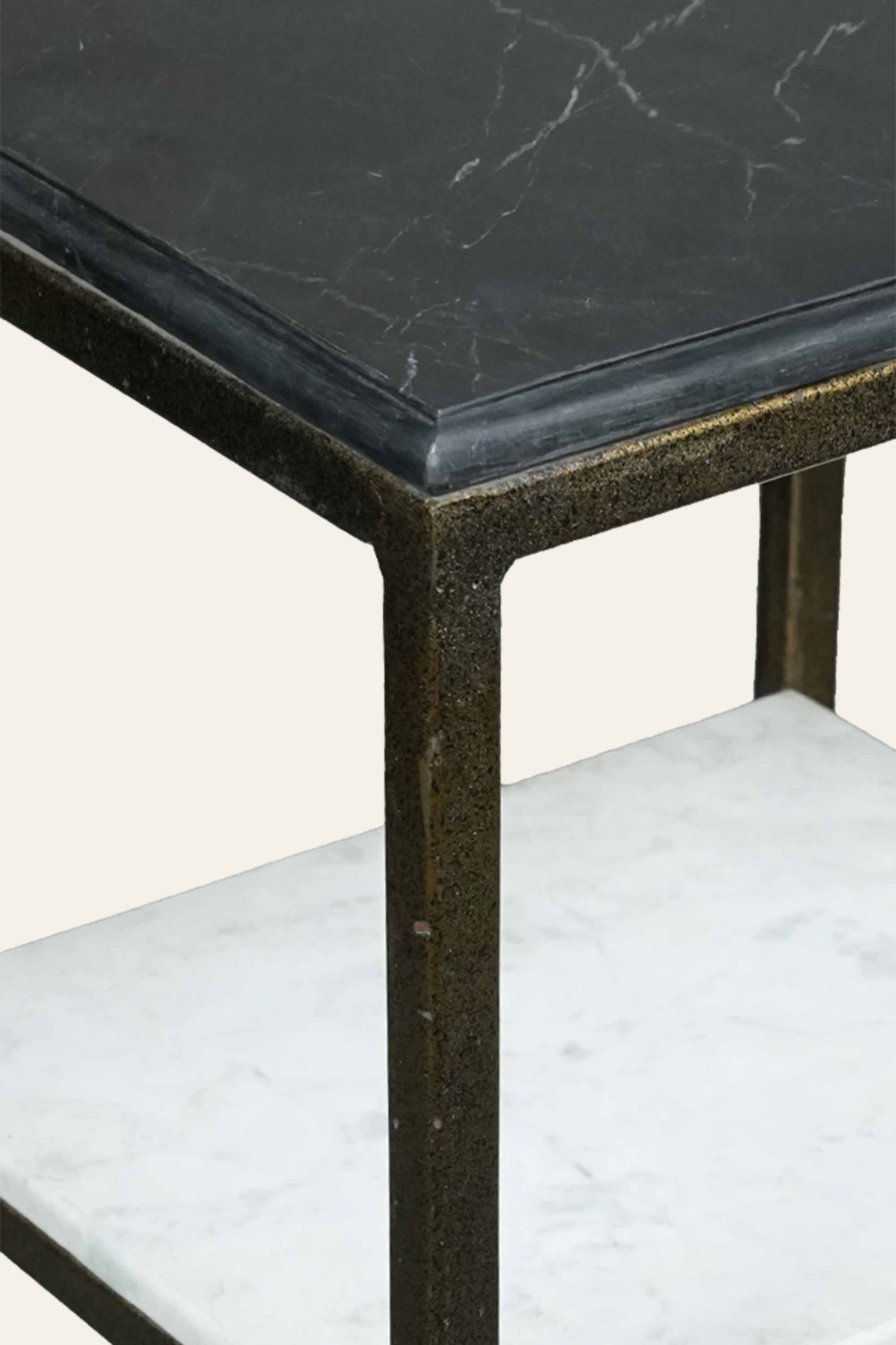 Two-Tier Marble Side Table with Metal Frame