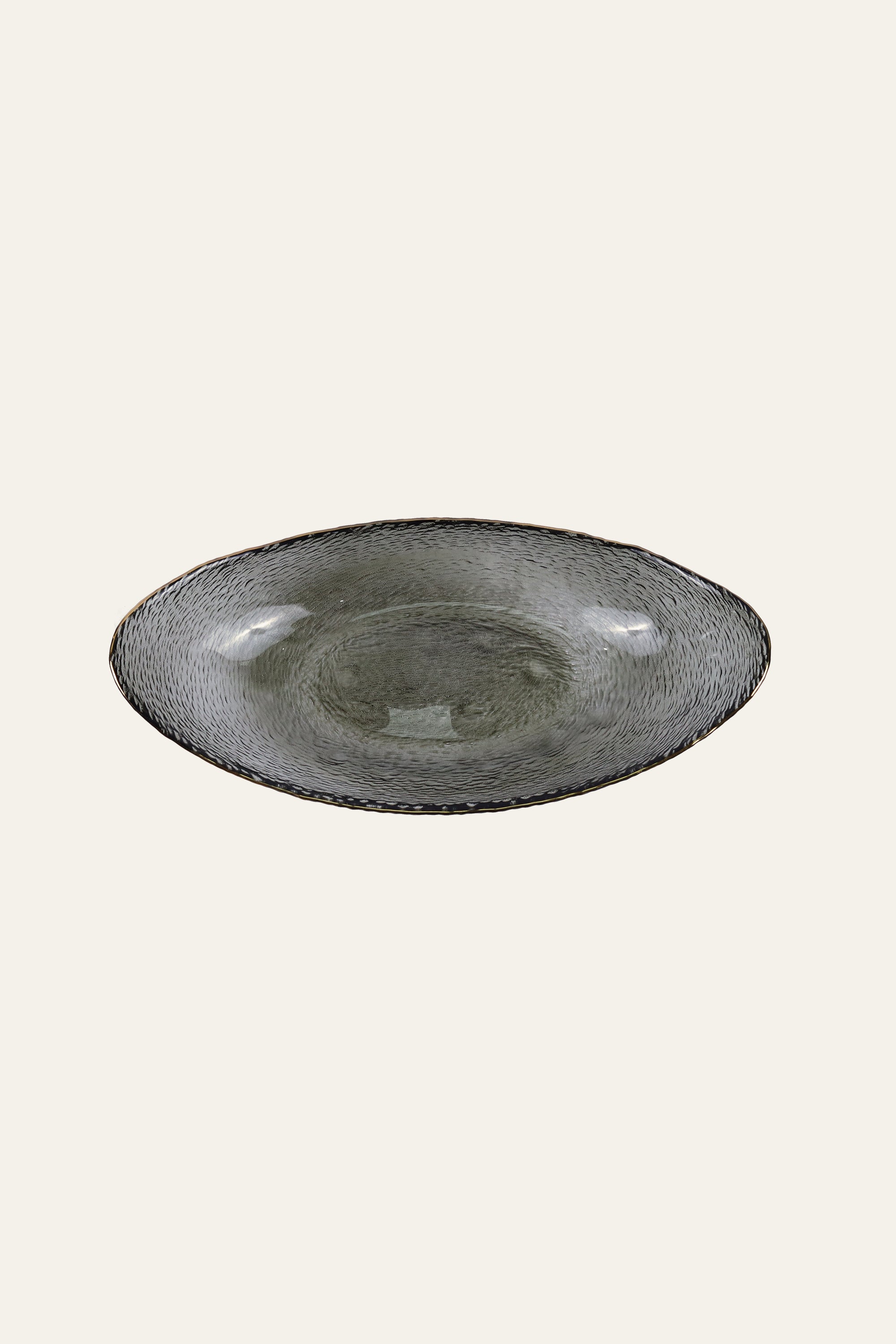 Smoky Grey Glass Serving Platter with Gold Rim