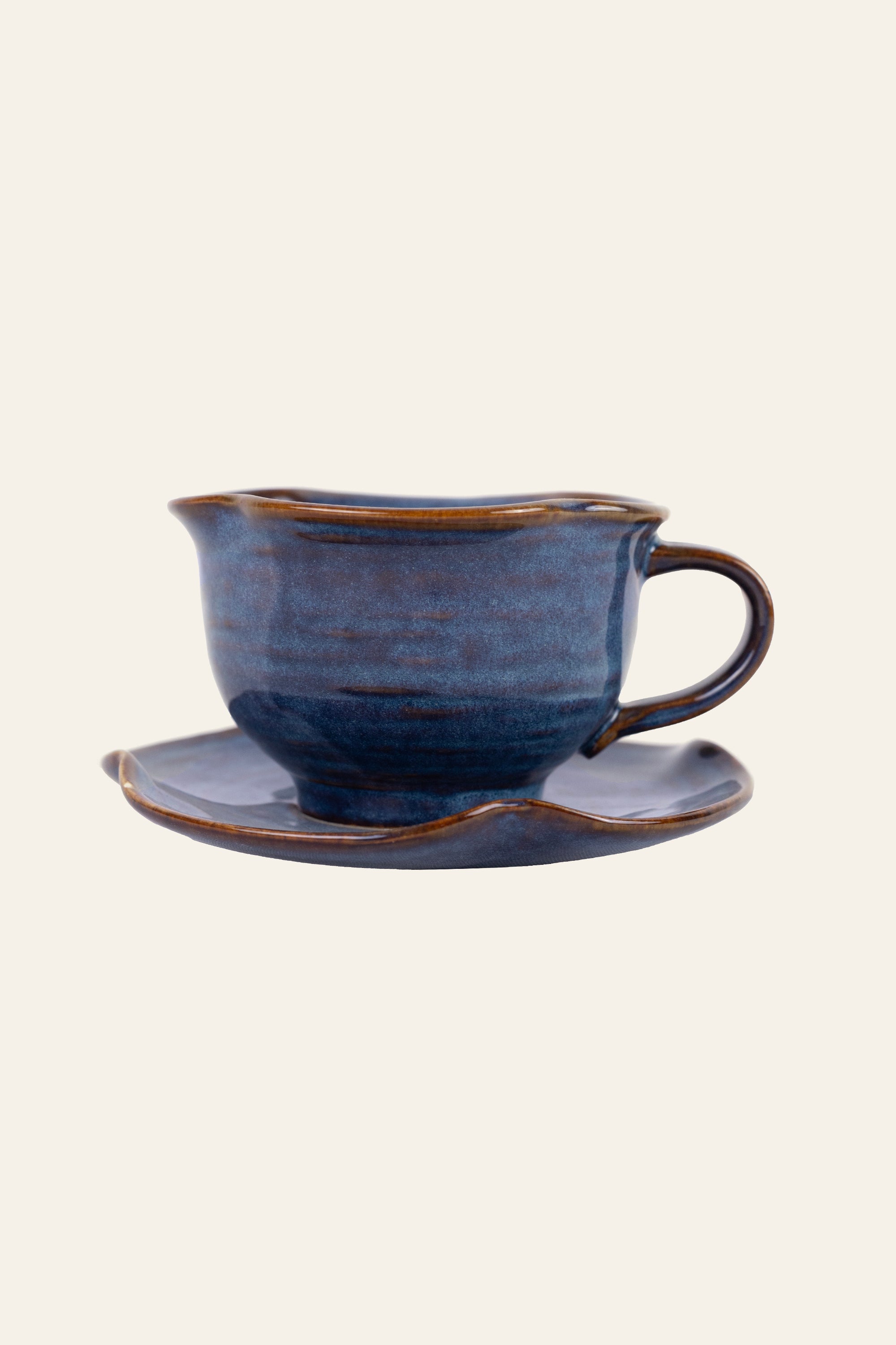 Navy Glazed Ceramic Cup & Saucer - Set of 2