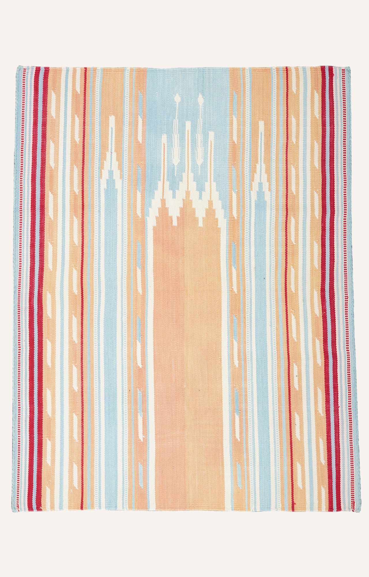 36 x 28 Inches Handwoven Cotton Prayer Rug (Blue And Peach)