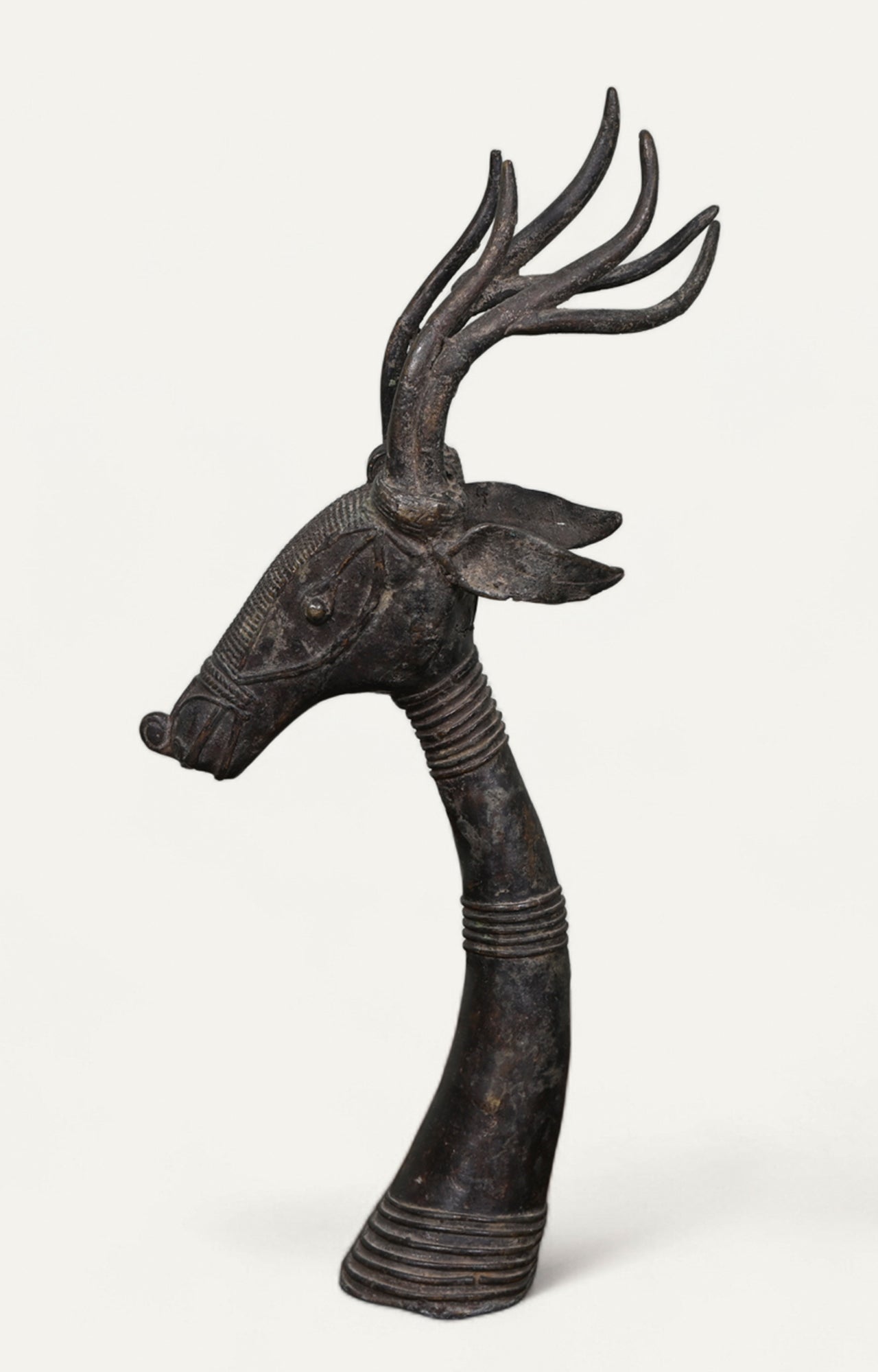 Hand-Carved Brass Deer Head Sculpture