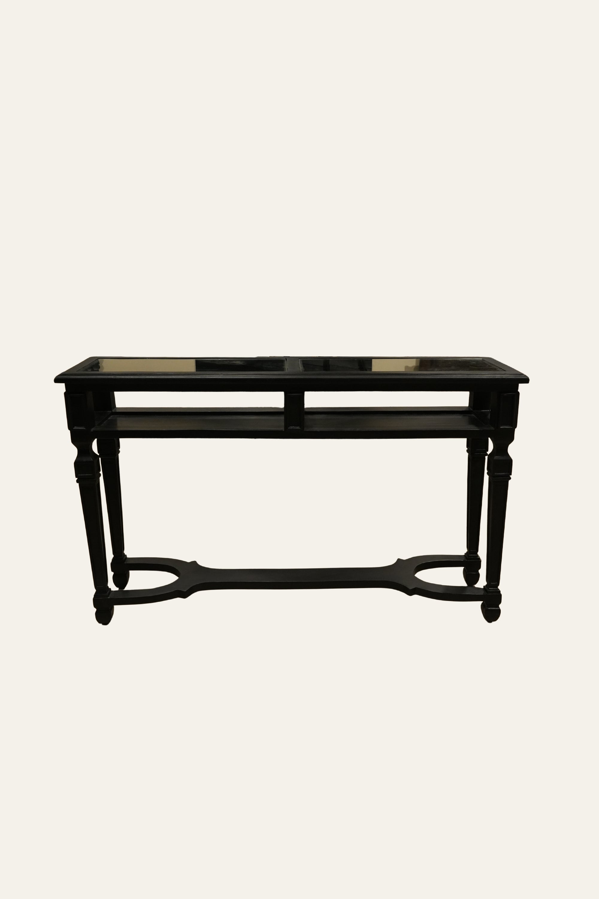 Black Two-Tier Console Table with Glass Top