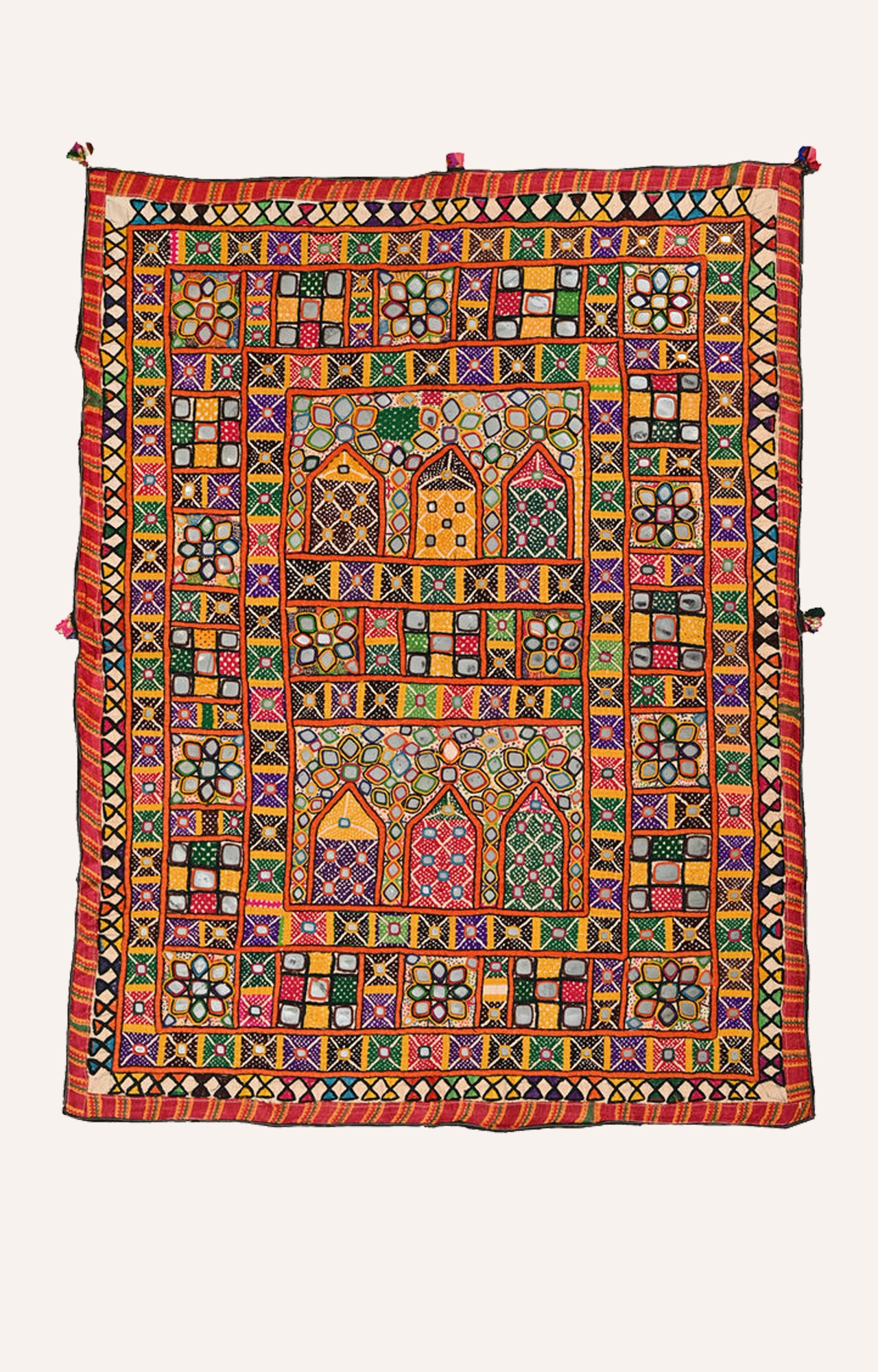 Multicolor Handcrafted Cotton Textile Kutch Embroidery Wall Tapestry